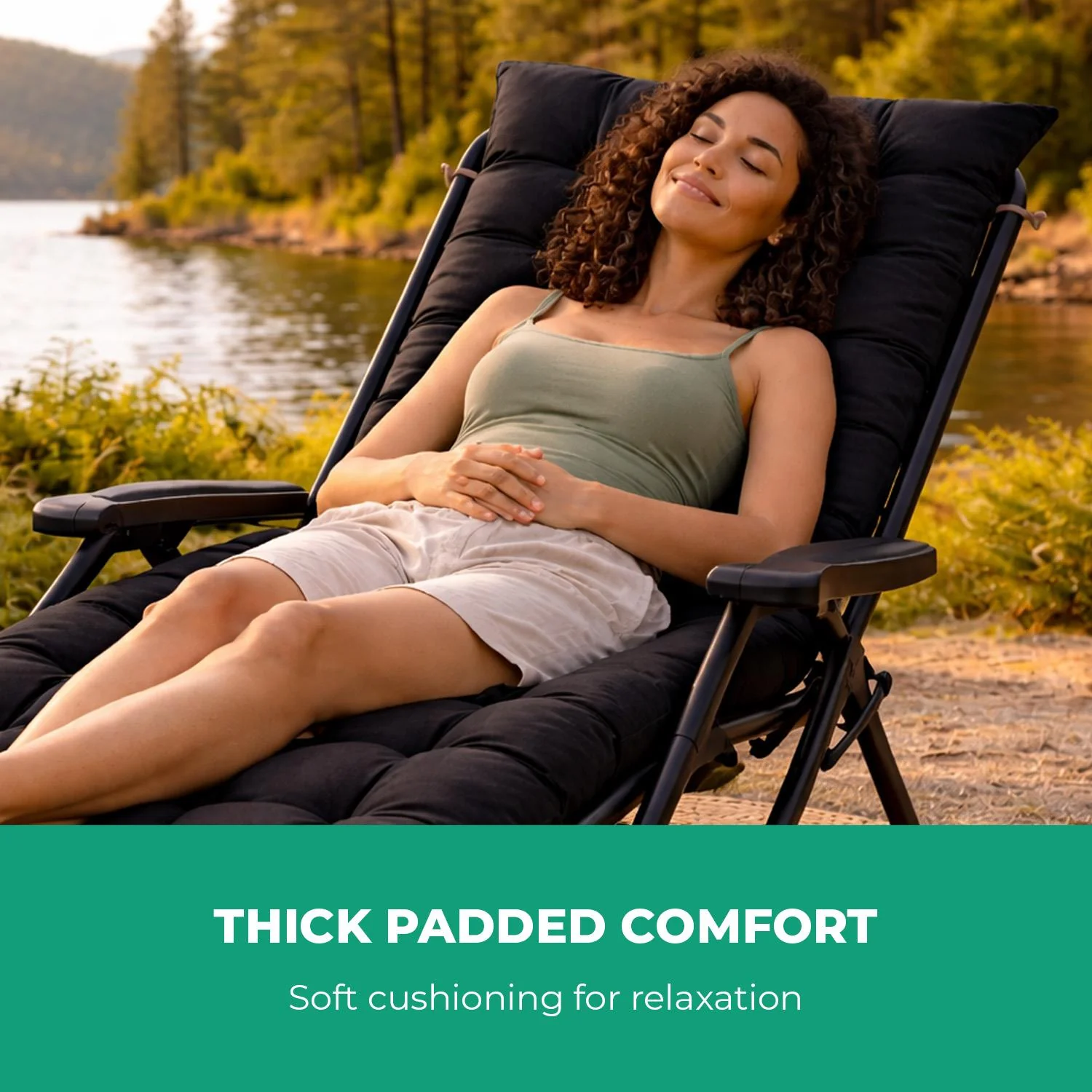 Black Set Of 2 Sun Lounger Cushions For Recliner Lounger Chairs - Image 4