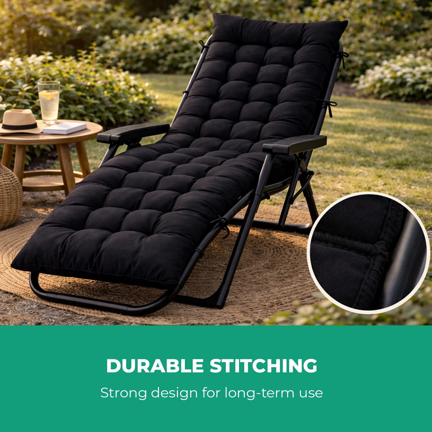 Black Set Of 2 Sun Lounger Cushions For Recliner Lounger Chairs - Image 5