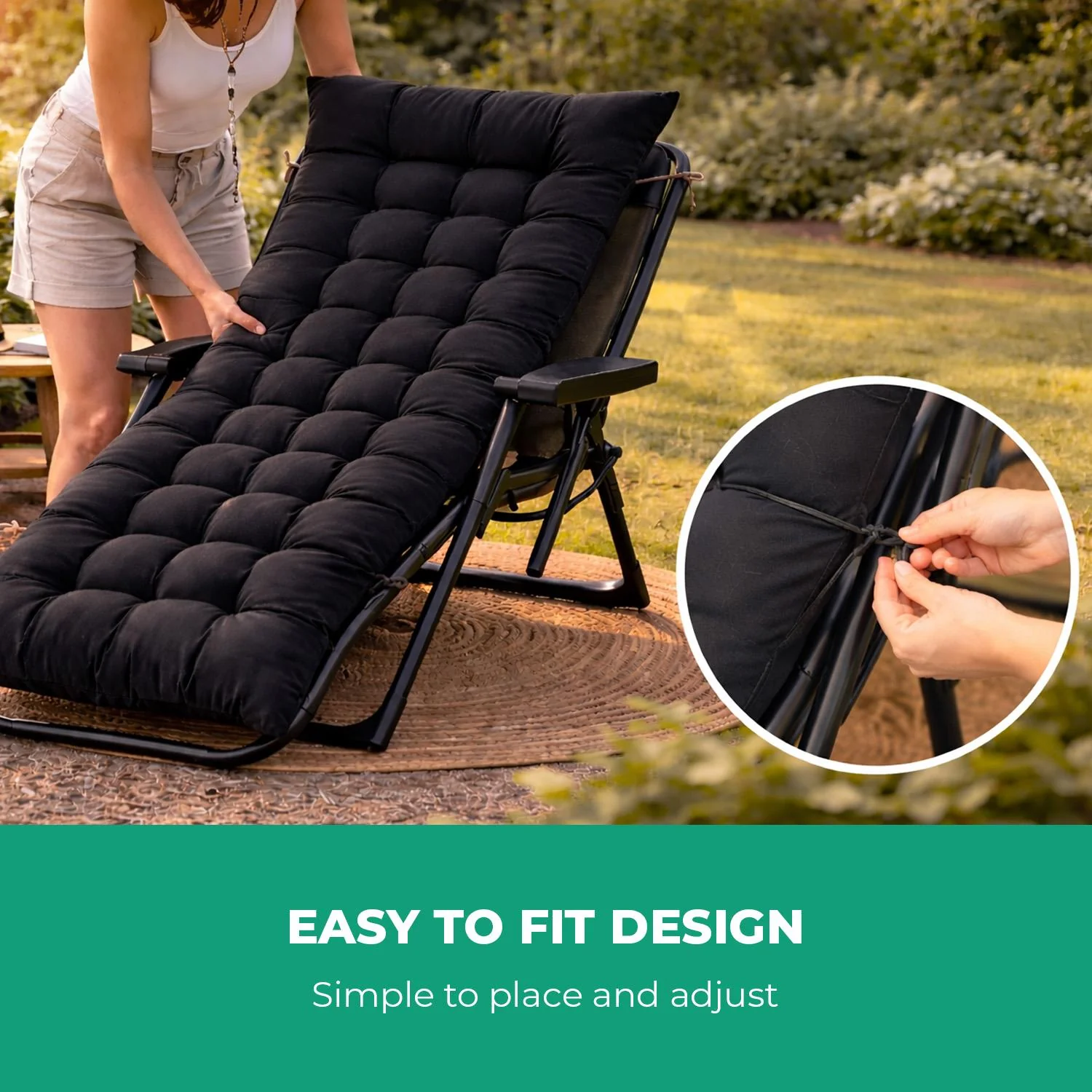 Black Set Of 2 Sun Lounger Cushions For Recliner Lounger Chairs - Image 6