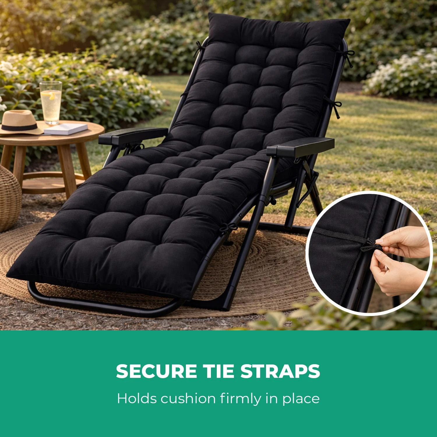 Black Set Of 2 Sun Lounger Cushions For Recliner Lounger Chairs - Image 7