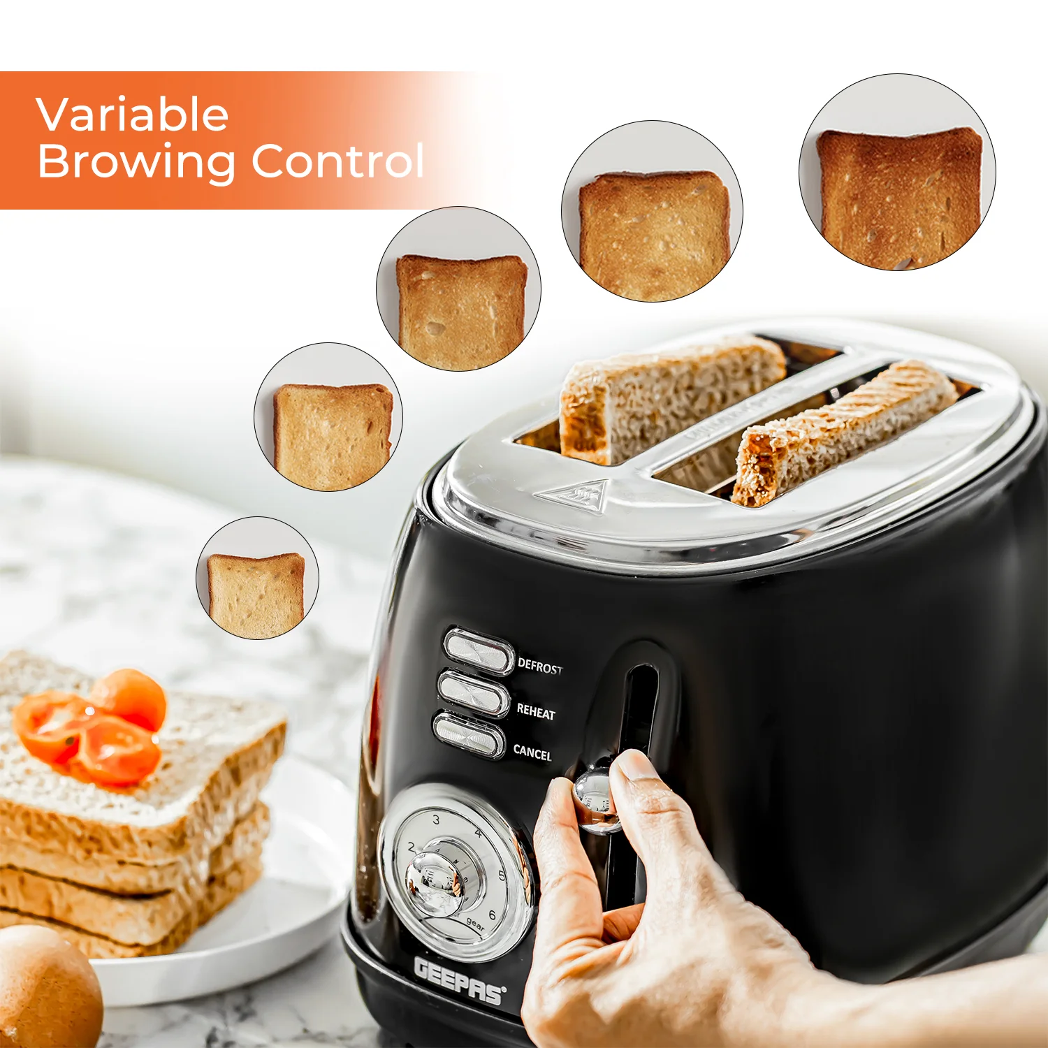 Two-Slice Black and Silver Toaster With Browning Control - Image 3