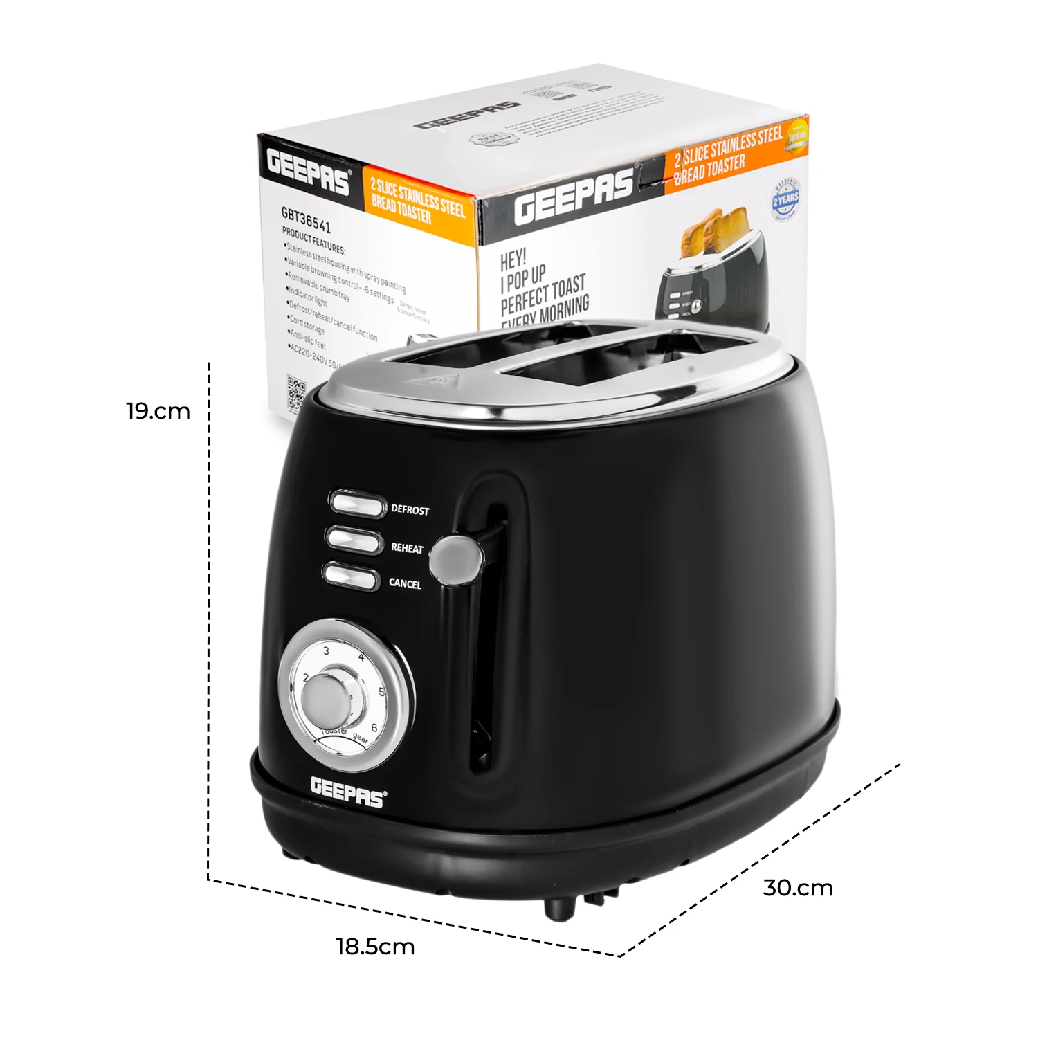 Two-Slice Black and Silver Toaster With Browning Control - Image 5