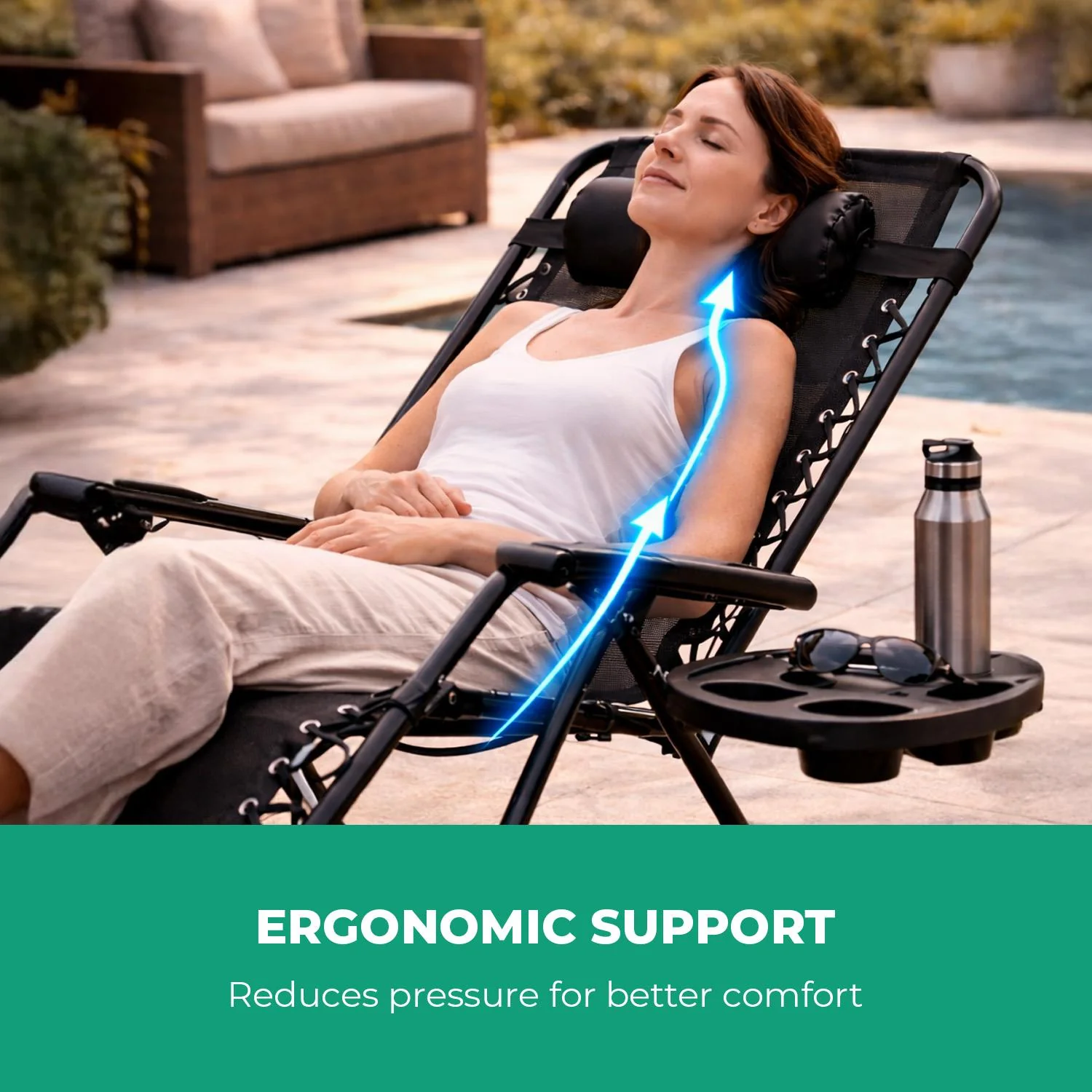 Black Zero Gravity Reclining Lounger With Cup Holder And Pillow - Image 2
