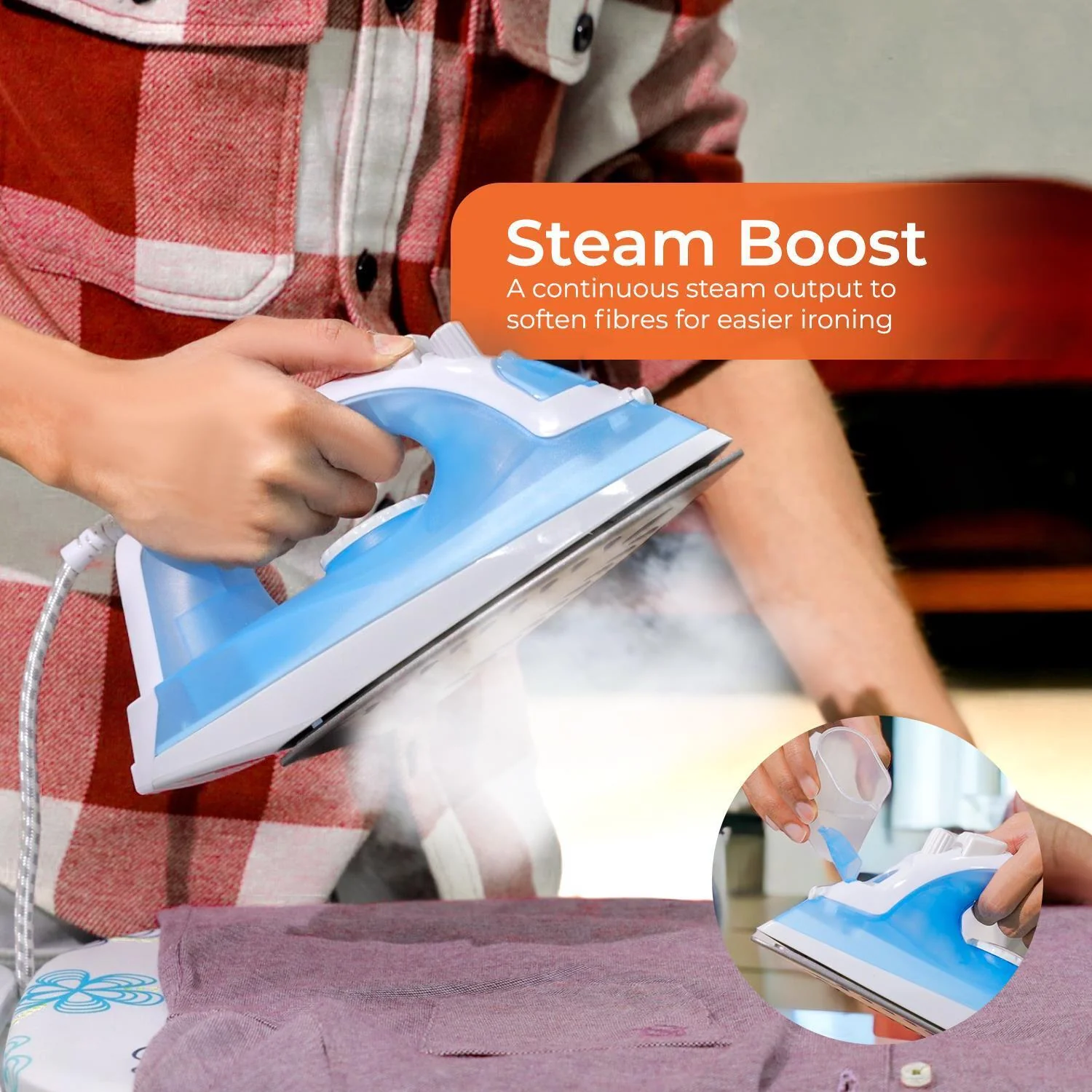 Blue 1600W Steam Iron with Non-Stick Soleplate and Adjustable Temperature - Image 4
