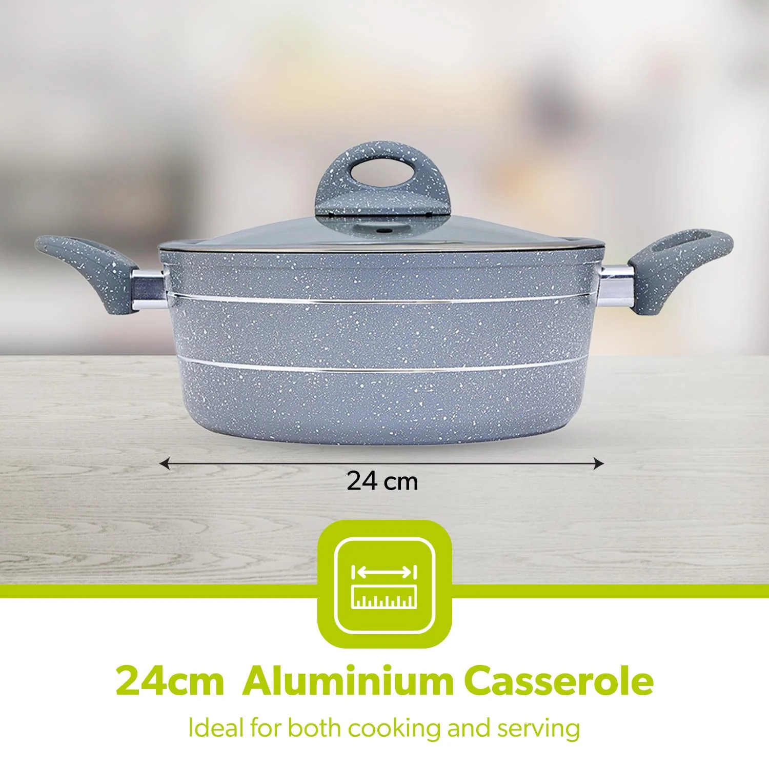 Casserole Dish Forged Aluminium 24cm With Lid Non Stick Grey - Image 6