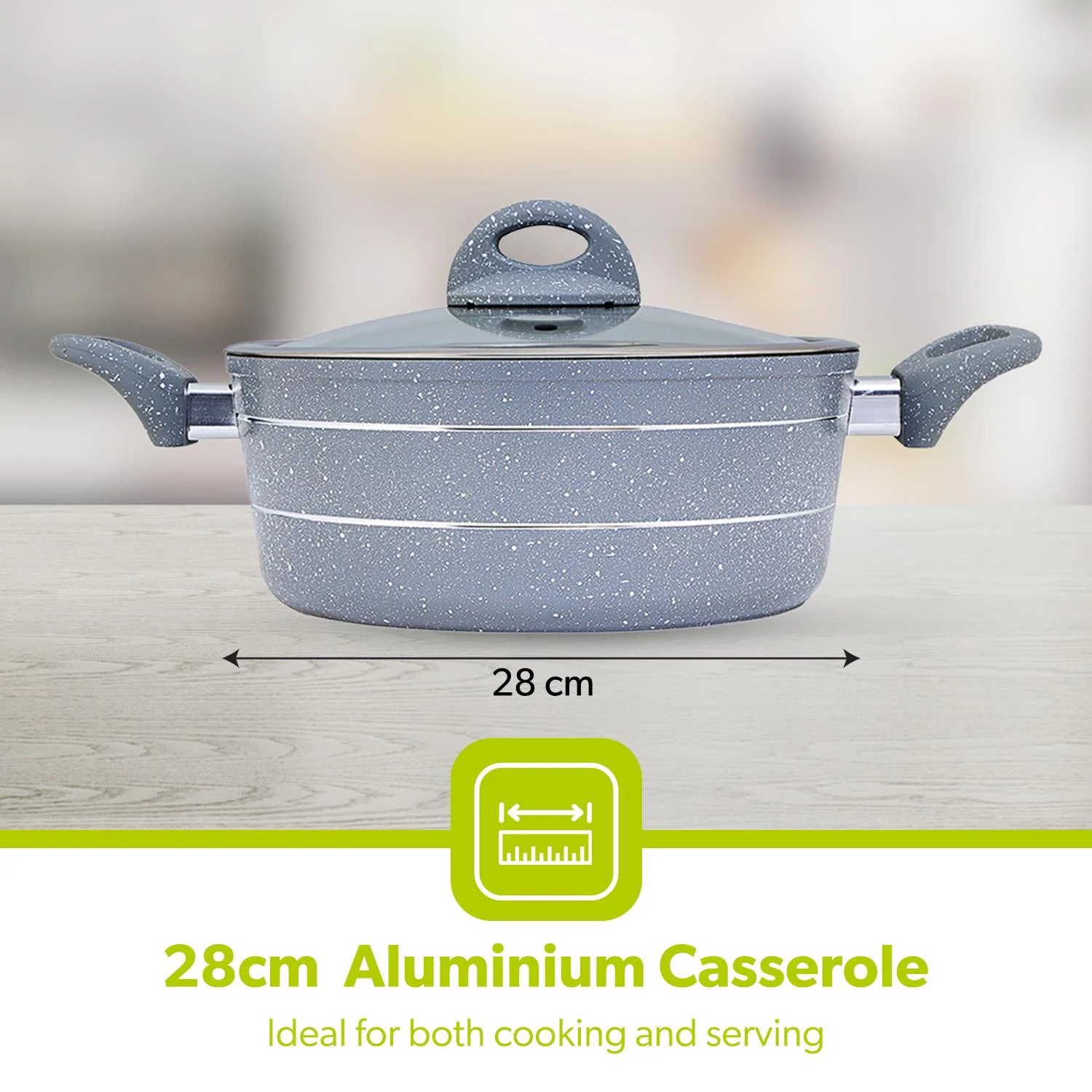 Casserole Dish Forged Aluminium 28cm With Lid Grey - Image 3