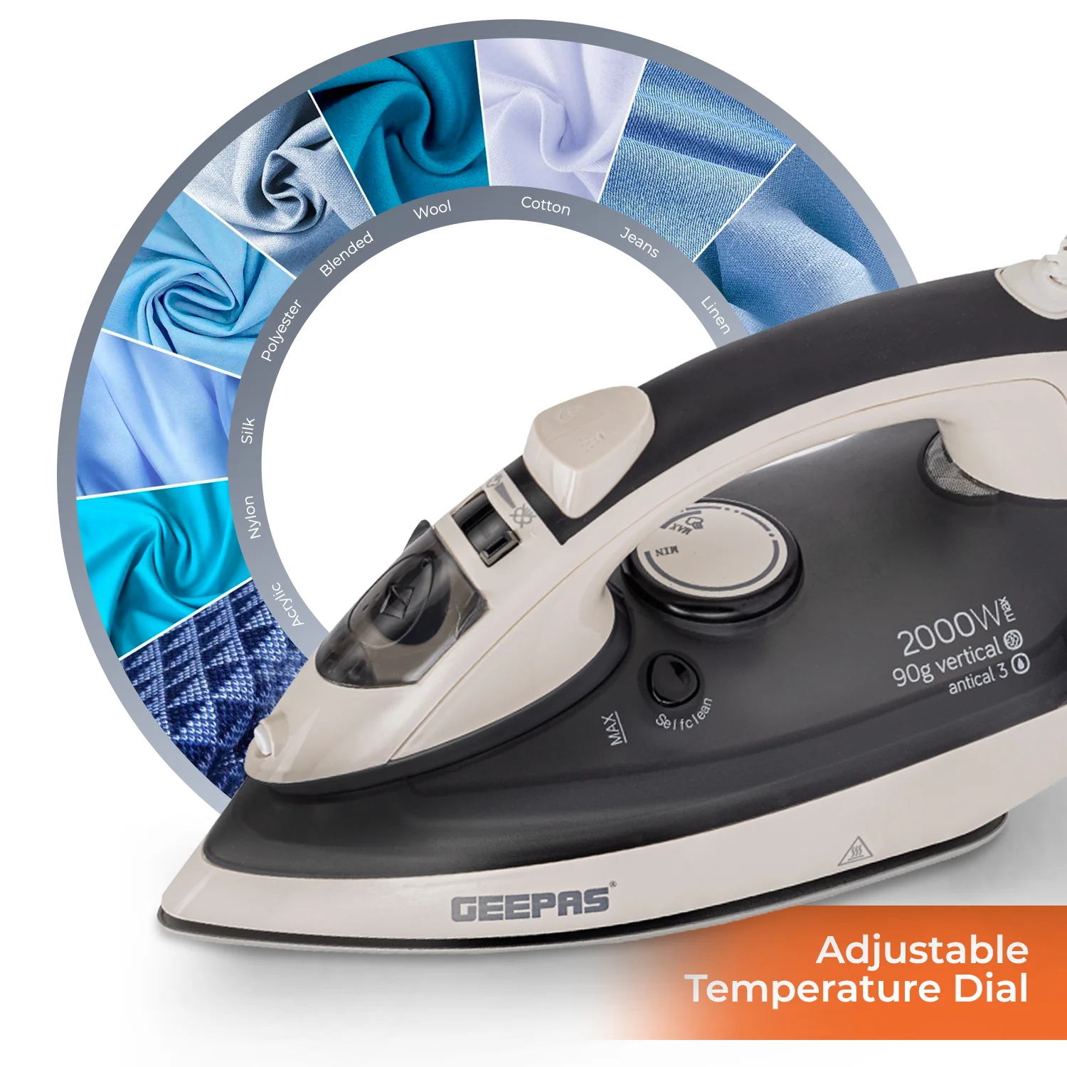 Ceramic Steam Iron 2000W, Temperature Control for Wet/Dry Ironing - Image 4