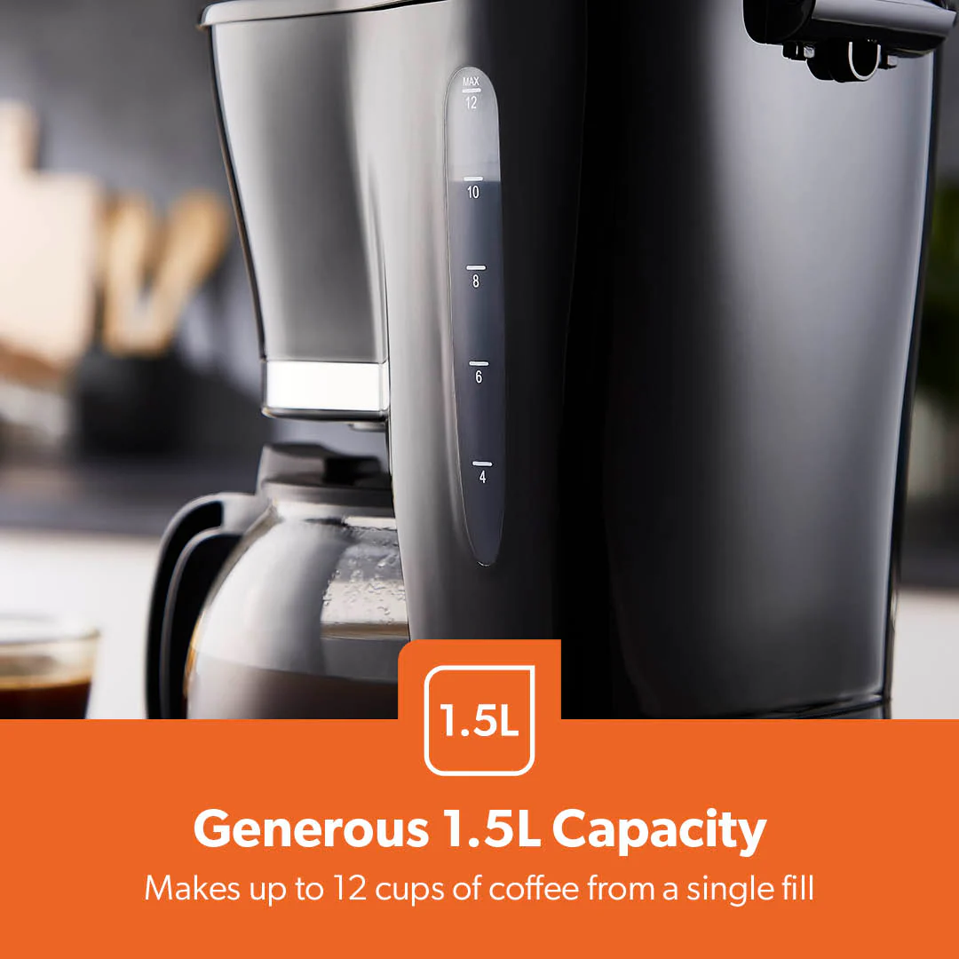 1.5L Black Automatic Filter Coffee Machine With Glass Carafe - Image 6