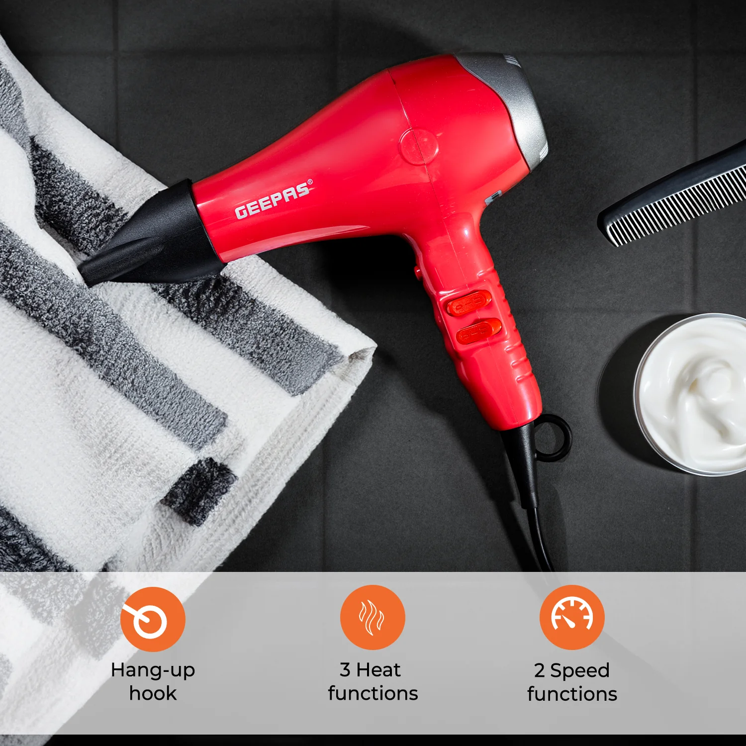 Compact 2-Speed Red Hair Dryer With Cool Shot - Image 6