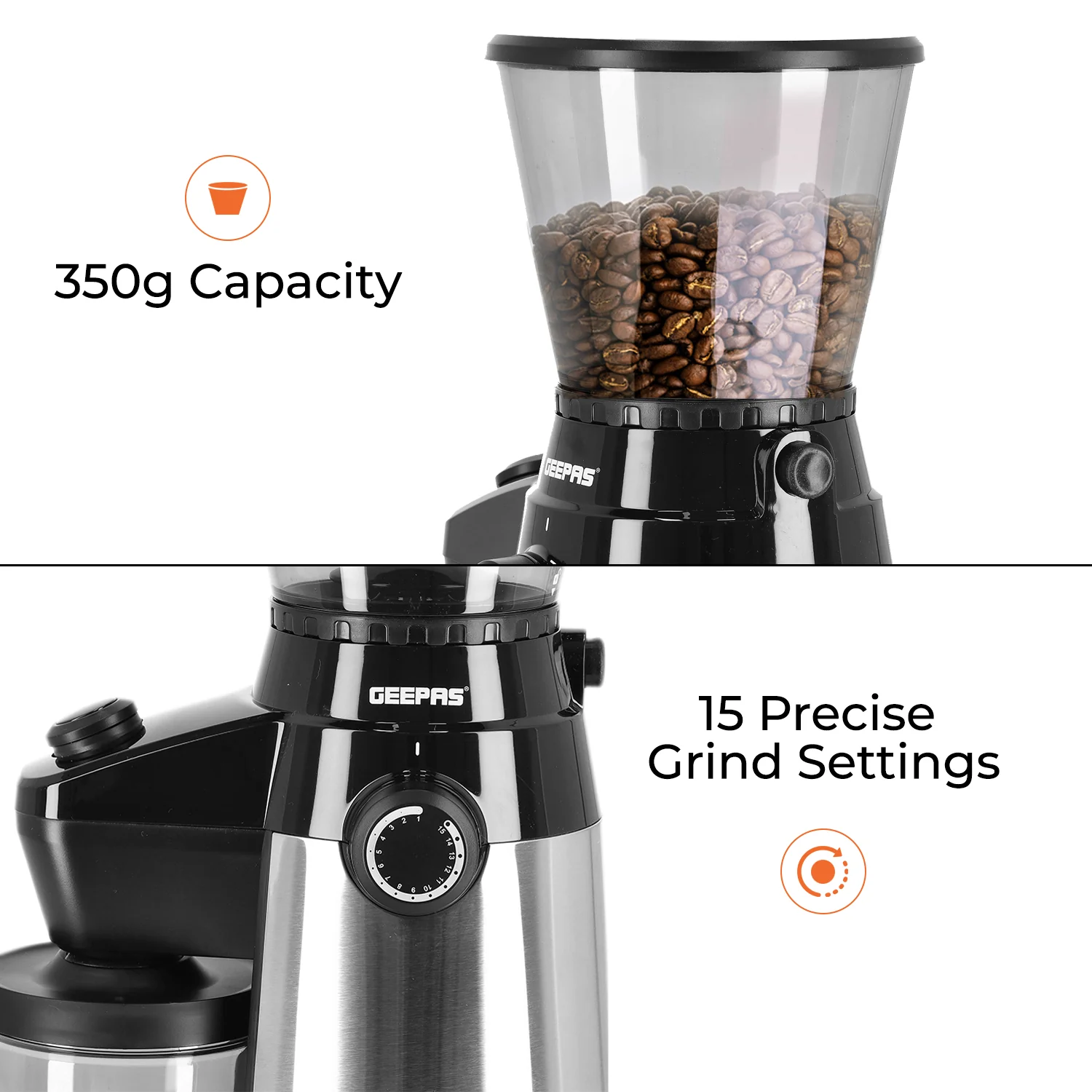 15 Fine Grind Setting Conical Burr Coffee Bean Grinder - Image 3