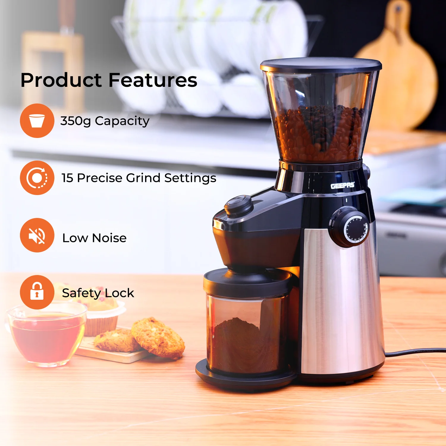 15 Fine Grind Setting Conical Burr Coffee Bean Grinder - Image 5