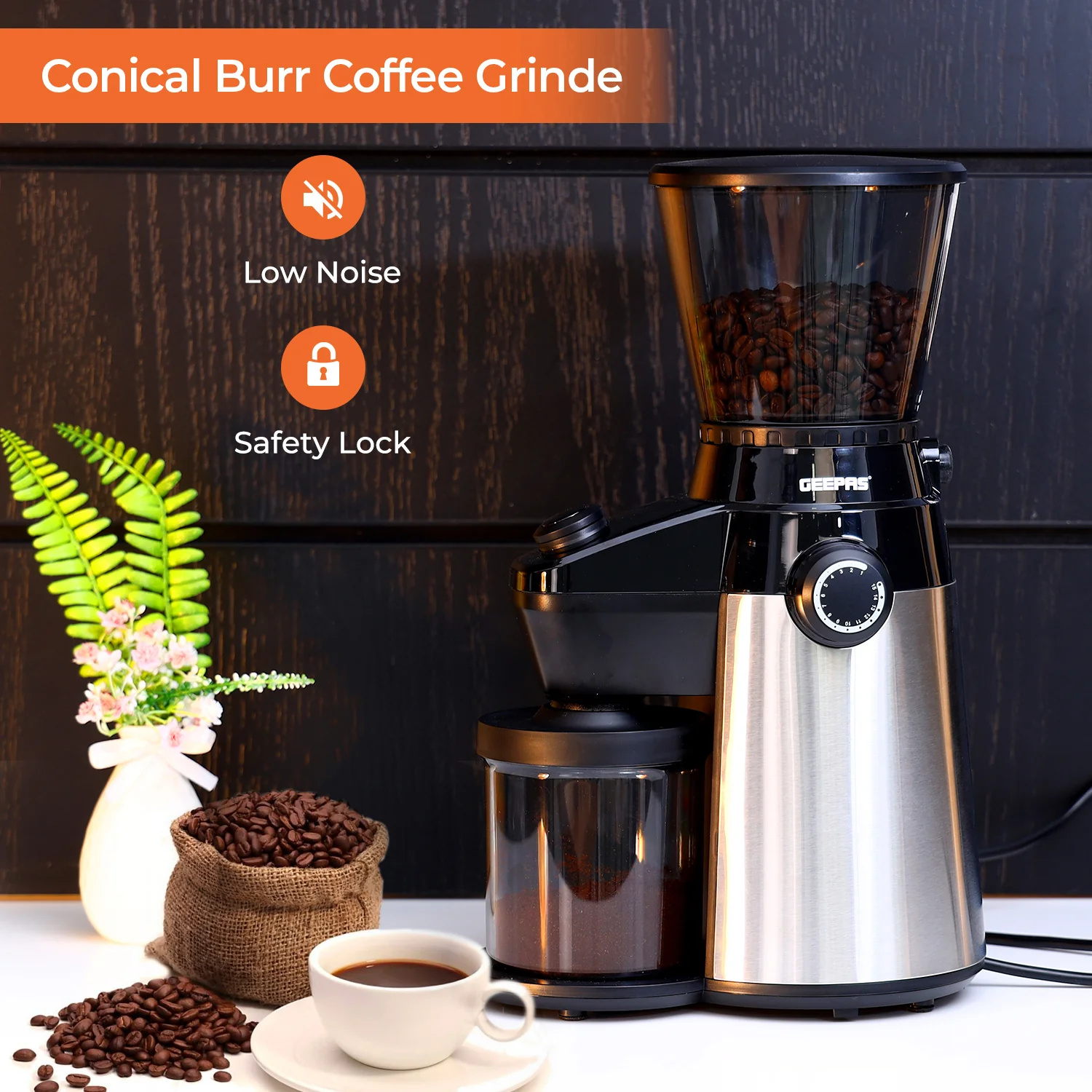 15 Fine Grind Setting Conical Burr Coffee Bean Grinder - Image 6