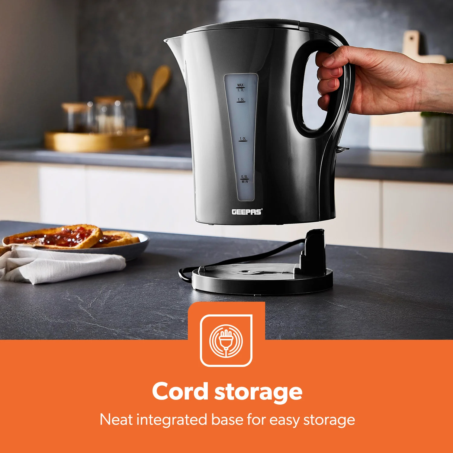 1.7L Fast-Boil Cordless Black Electric Kettle - Image 3