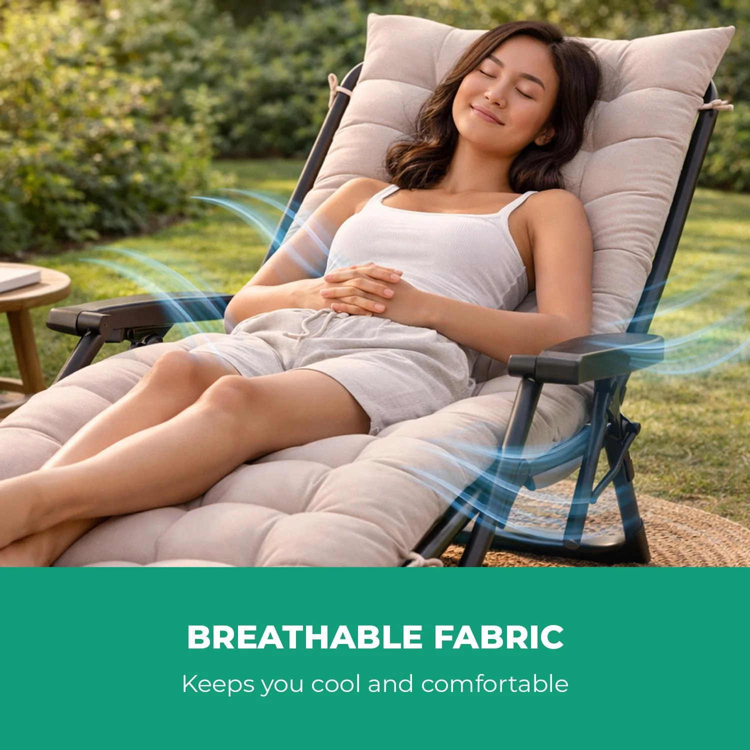 Cream Pack Of 2 Sun Lounger Cushions For Recliner Chair - Image 2