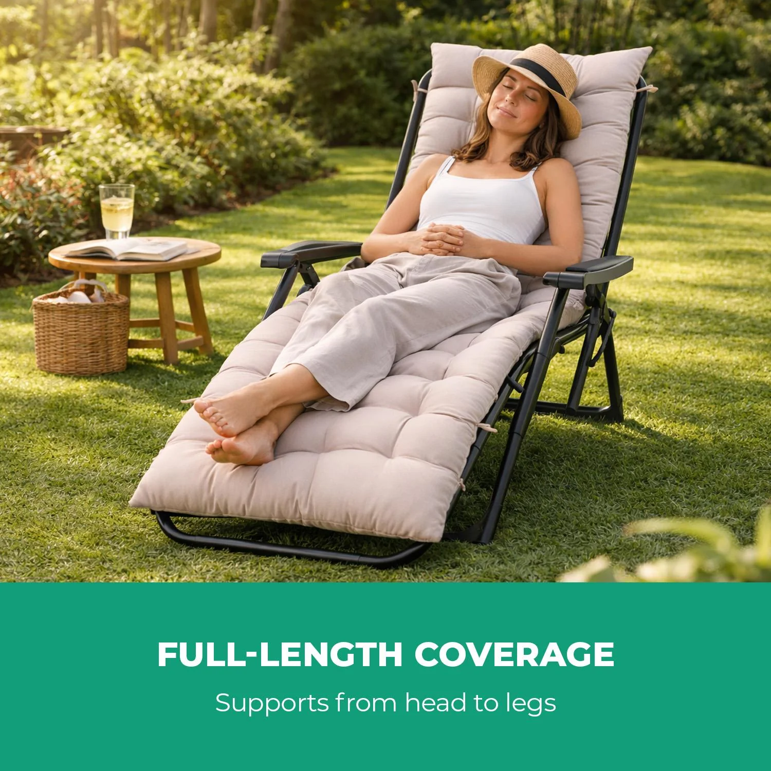 Cream Pack Of 2 Sun Lounger Cushions For Recliner Chair - Image 3