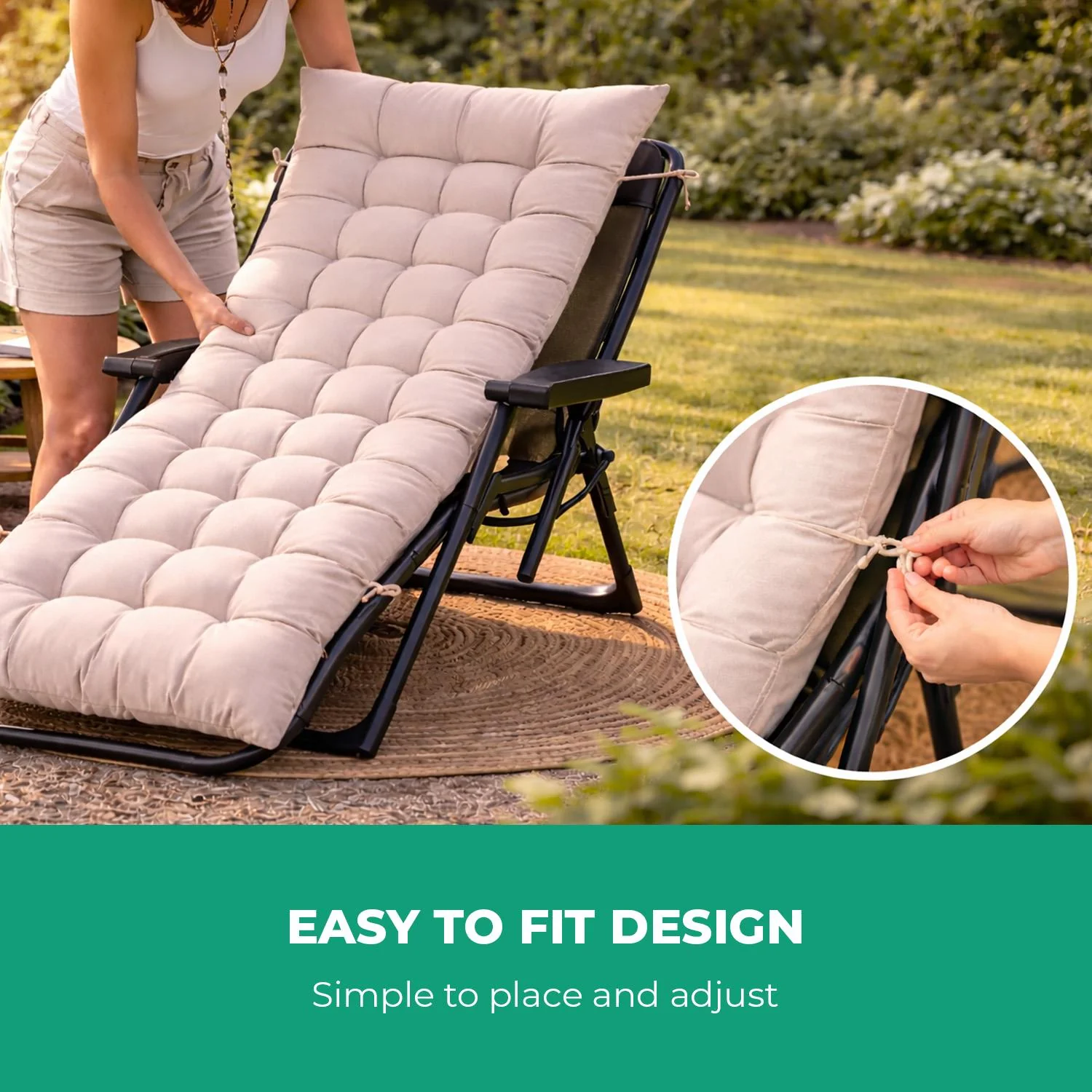Cream Pack Of 2 Sun Lounger Cushions For Recliner Chair - Image 5