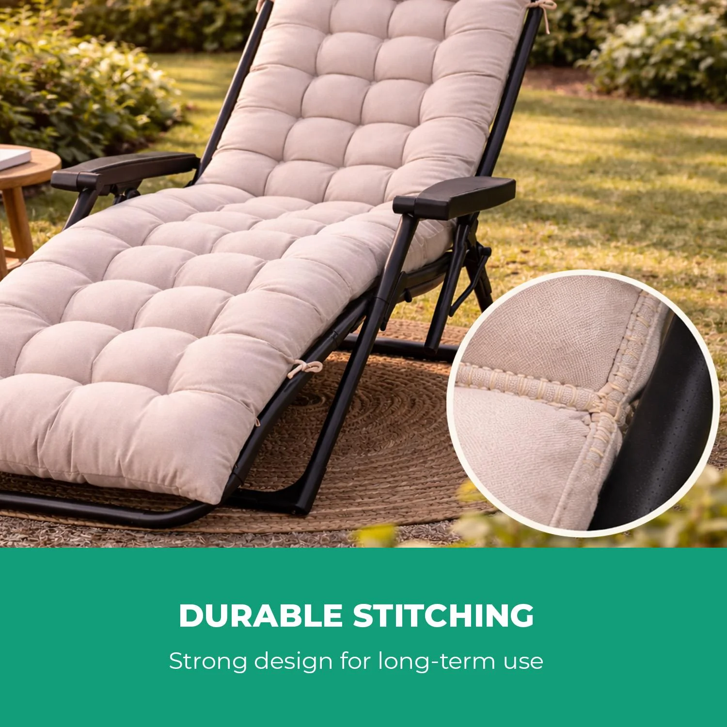 Cream Pack Of 2 Sun Lounger Cushions For Recliner Chair - Image 6