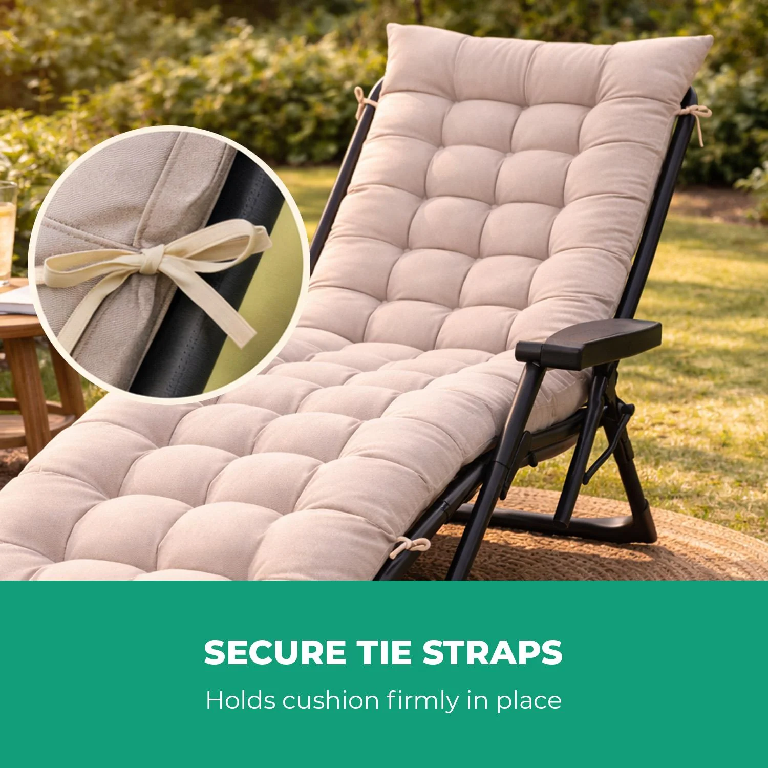Cream Pack Of 2 Sun Lounger Cushions For Recliner Chair - Image 7