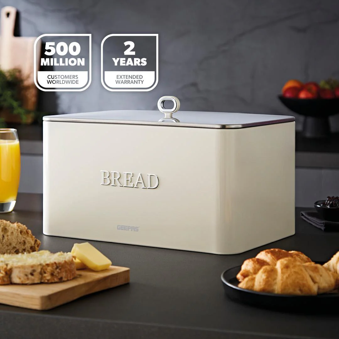 Cream Retrovive 13L Carbon Steel Bread Bin - Image 2