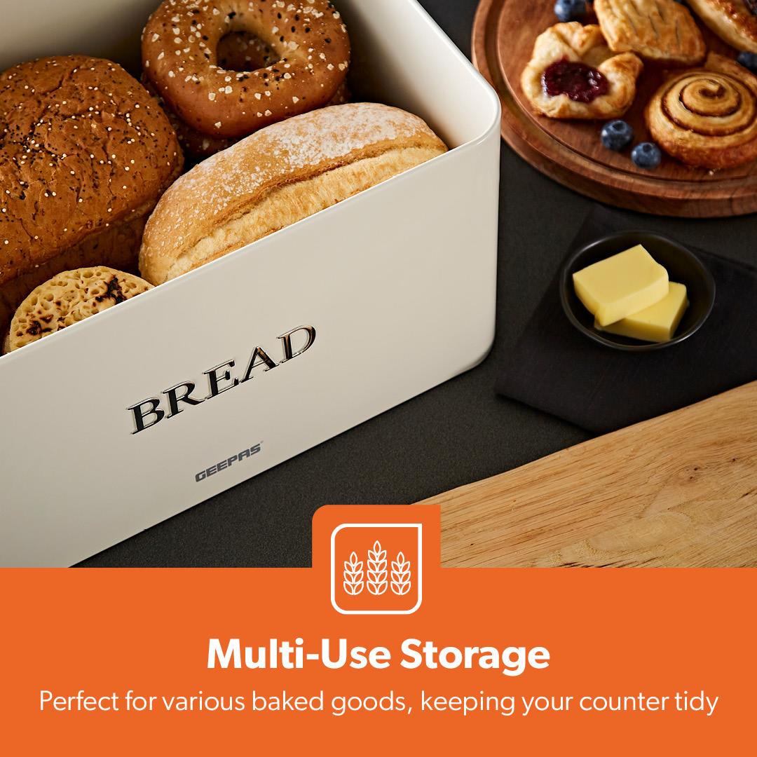 Cream Retrovive 13L Carbon Steel Bread Bin - Image 3