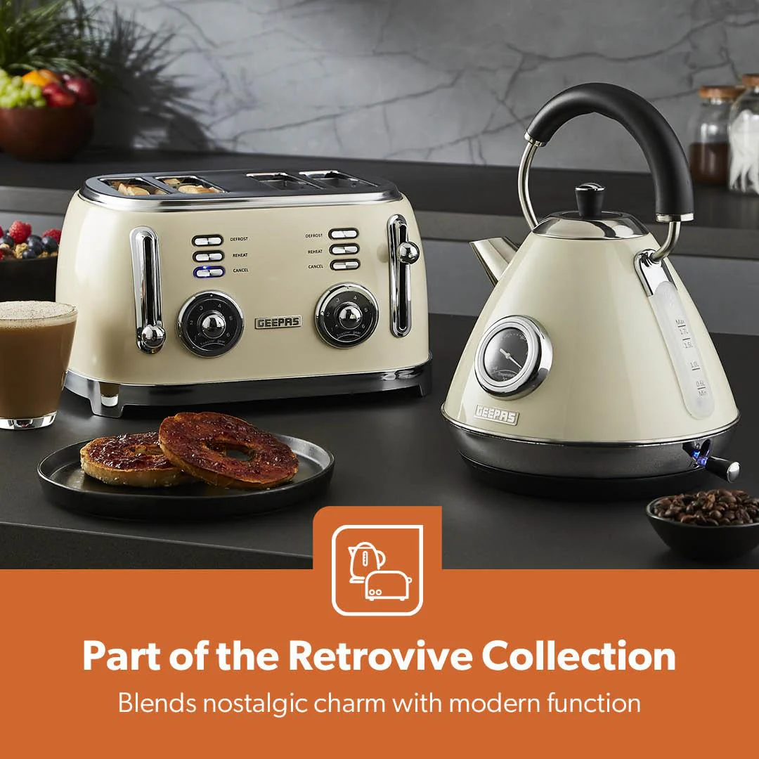 Cream Retrovive Kettle, 4-Slice Toaster, Bread Bin, Canisters, Mug Tree & Tower Pole - Image 3