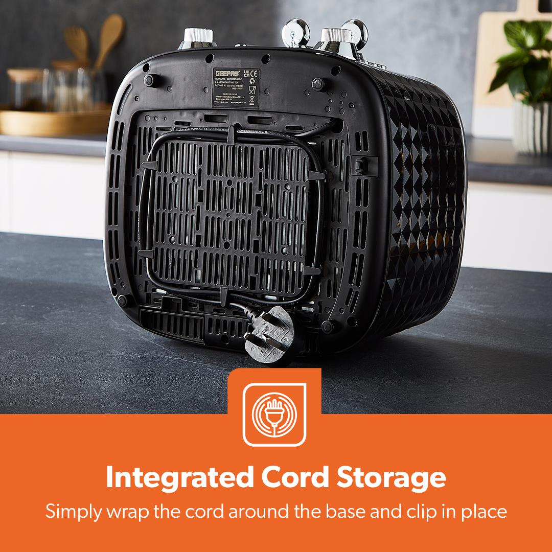 Black Argyle 4 Slice Toaster & 1.7L Cordless Kettle Matching Set - Image 7