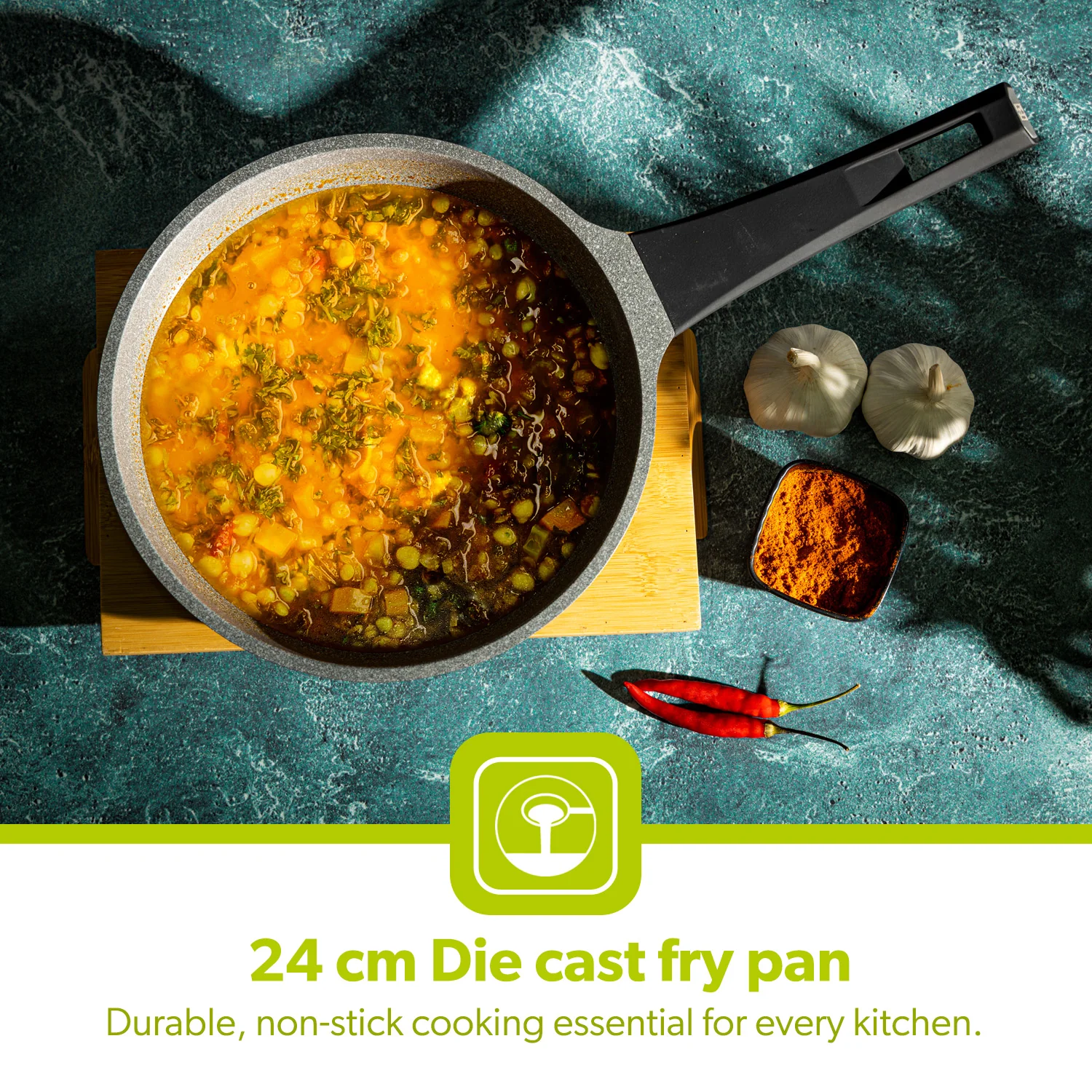 24cm Grey Die-Cast Aluminium Skillet with Durable Coating - Image 3