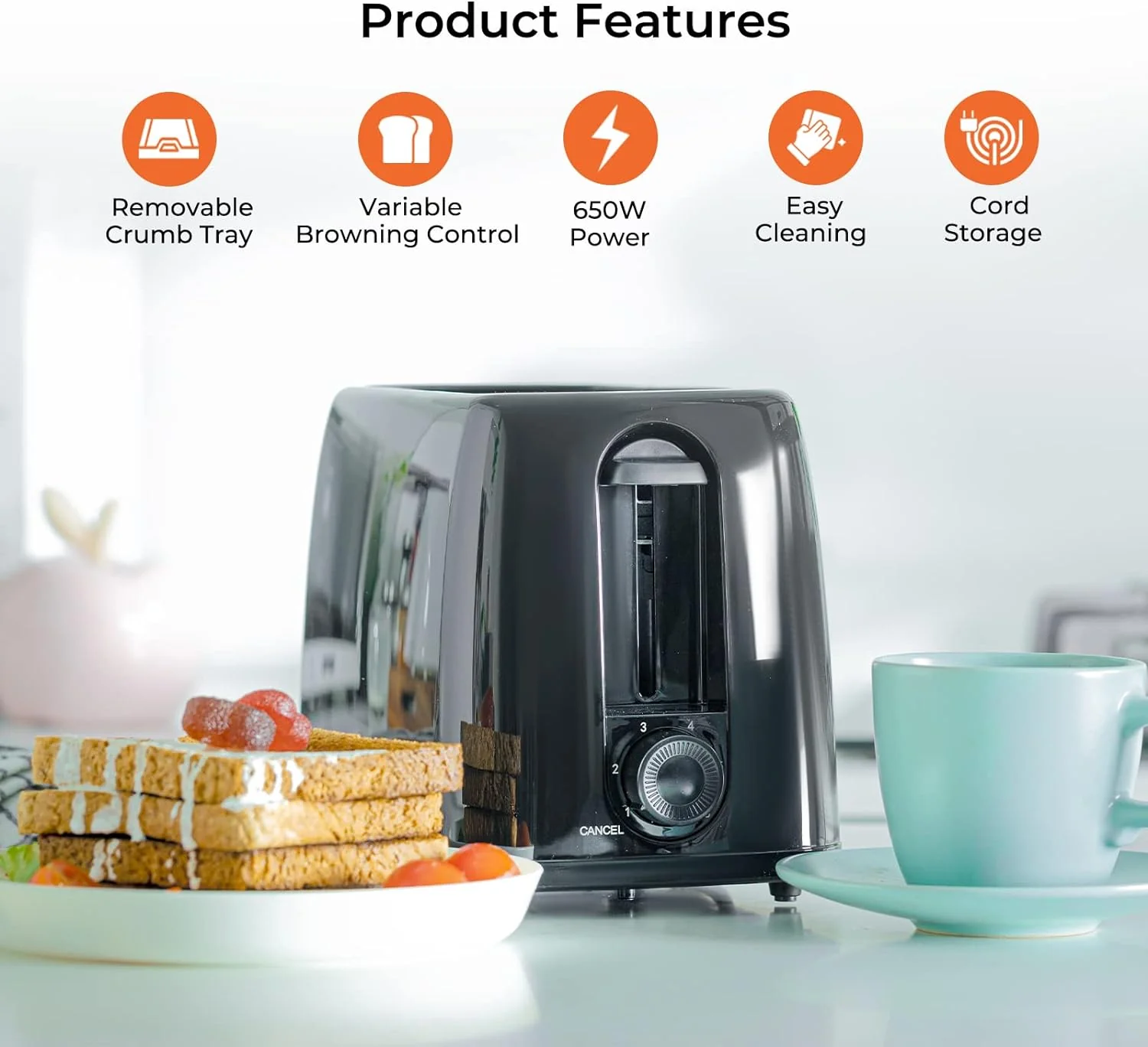 1.8L Stainless Steel Kettle & 2-Slice Bread Toaster Set - Image 2