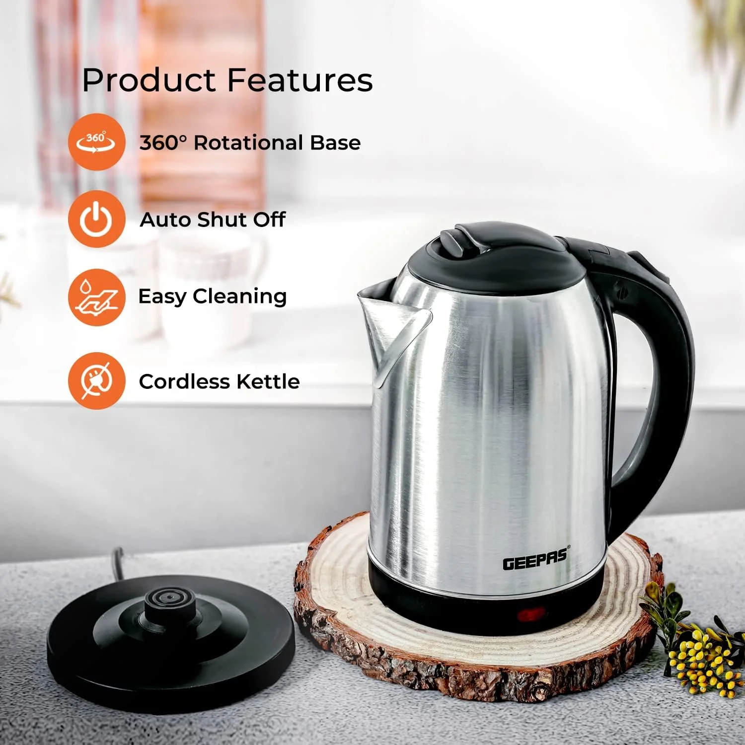 1.8L Stainless Steel Kettle & 2-Slice Bread Toaster Set - Image 3