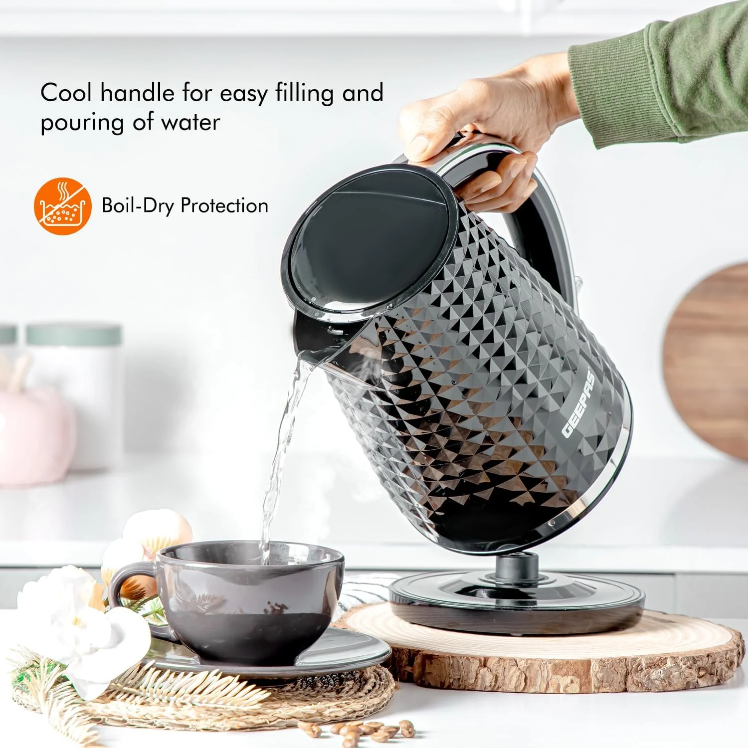 Electric Kettle, 4 Slice Toaster & Microwave Kitchen Set In Black - Image 3