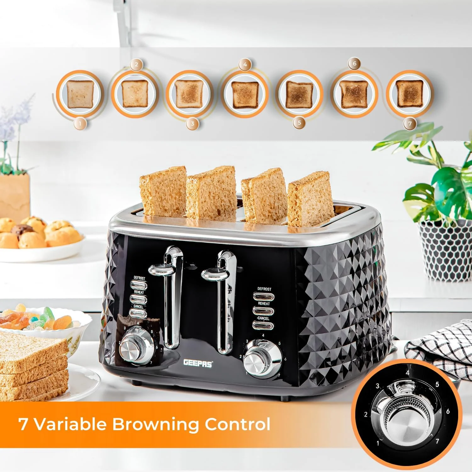 Electric Kettle, 4 Slice Toaster & Microwave Kitchen Set In Black - Image 5