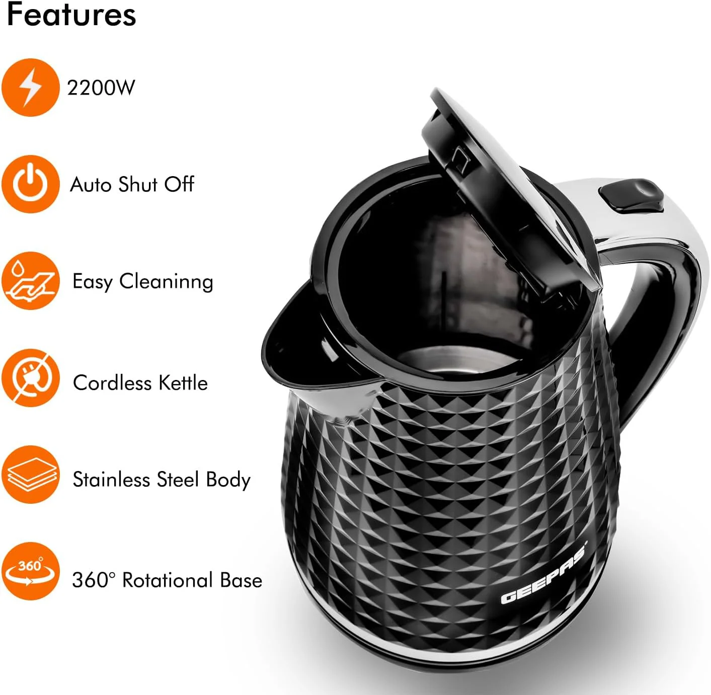 Electric Kettle, 4 Slice Toaster & Microwave Kitchen Set In Black - Image 6