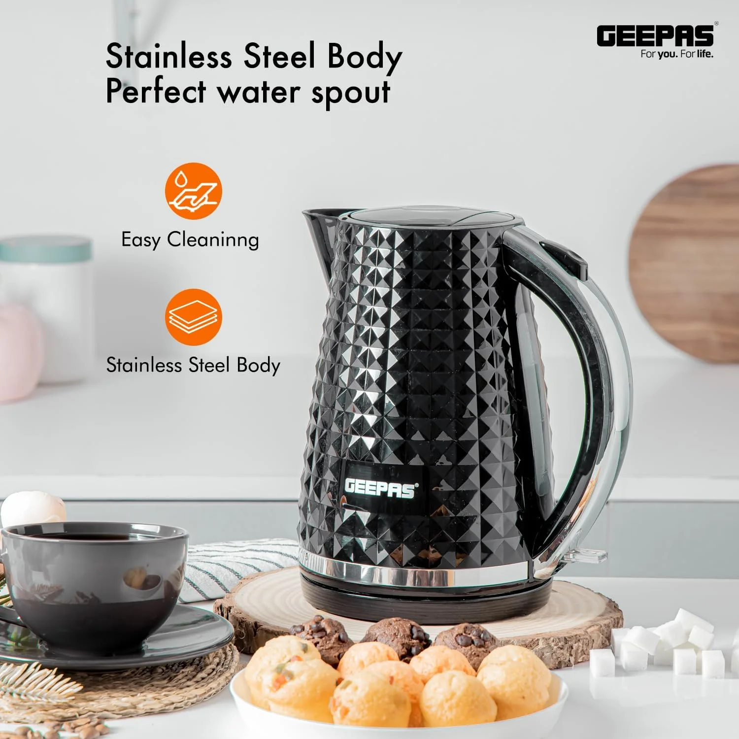 Electric Kettle, 4 Slice Toaster & Microwave Kitchen Set In Black - Image 8