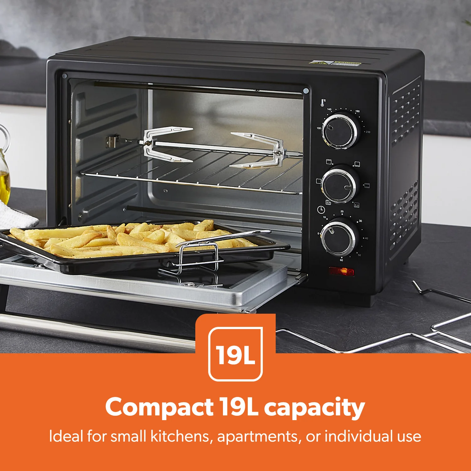 19L Compact Electric Oven With Rotisserie, Bake, Roast & Grill 1280W - Image 5