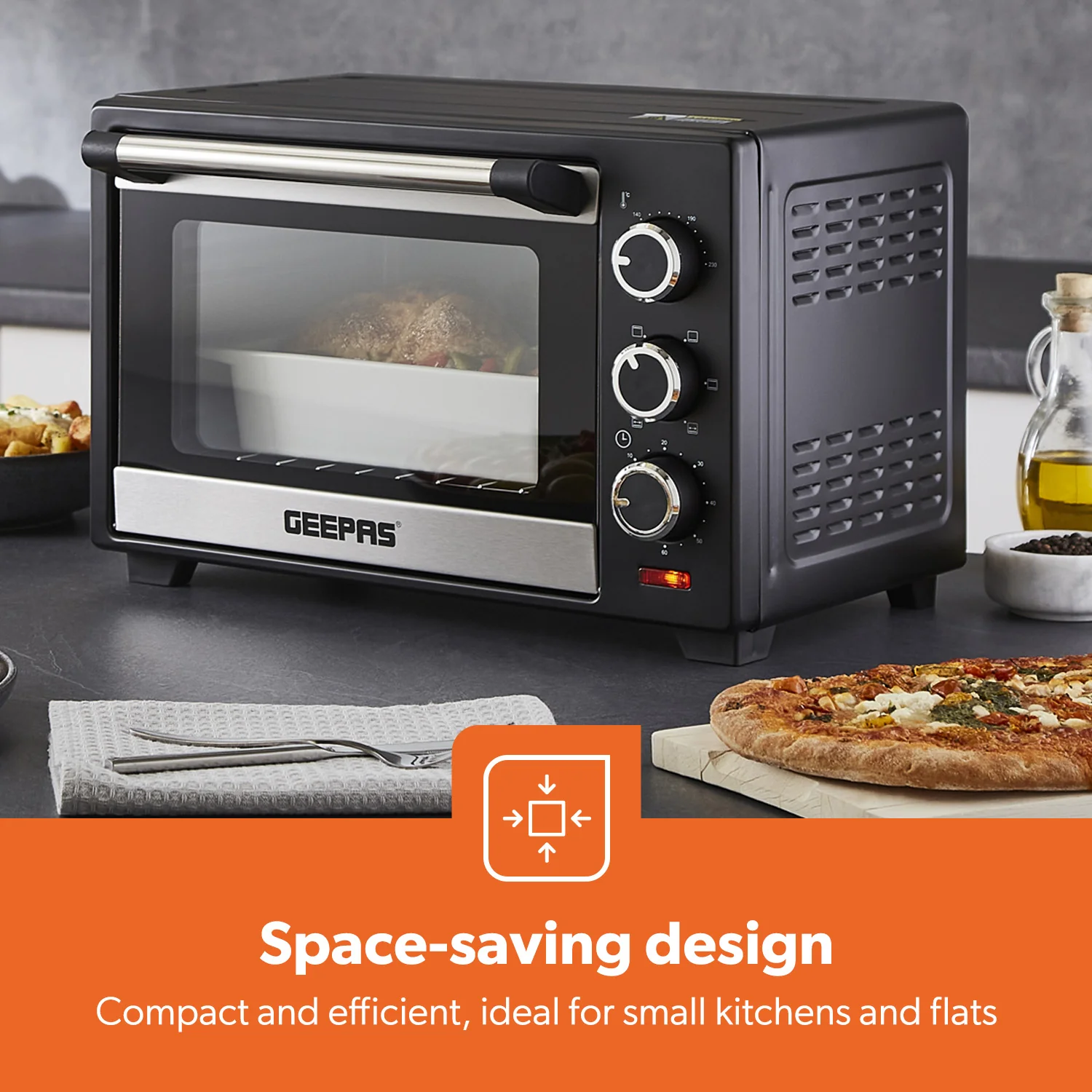 19L Compact Electric Oven With Rotisserie, Bake, Roast & Grill 1280W - Image 9