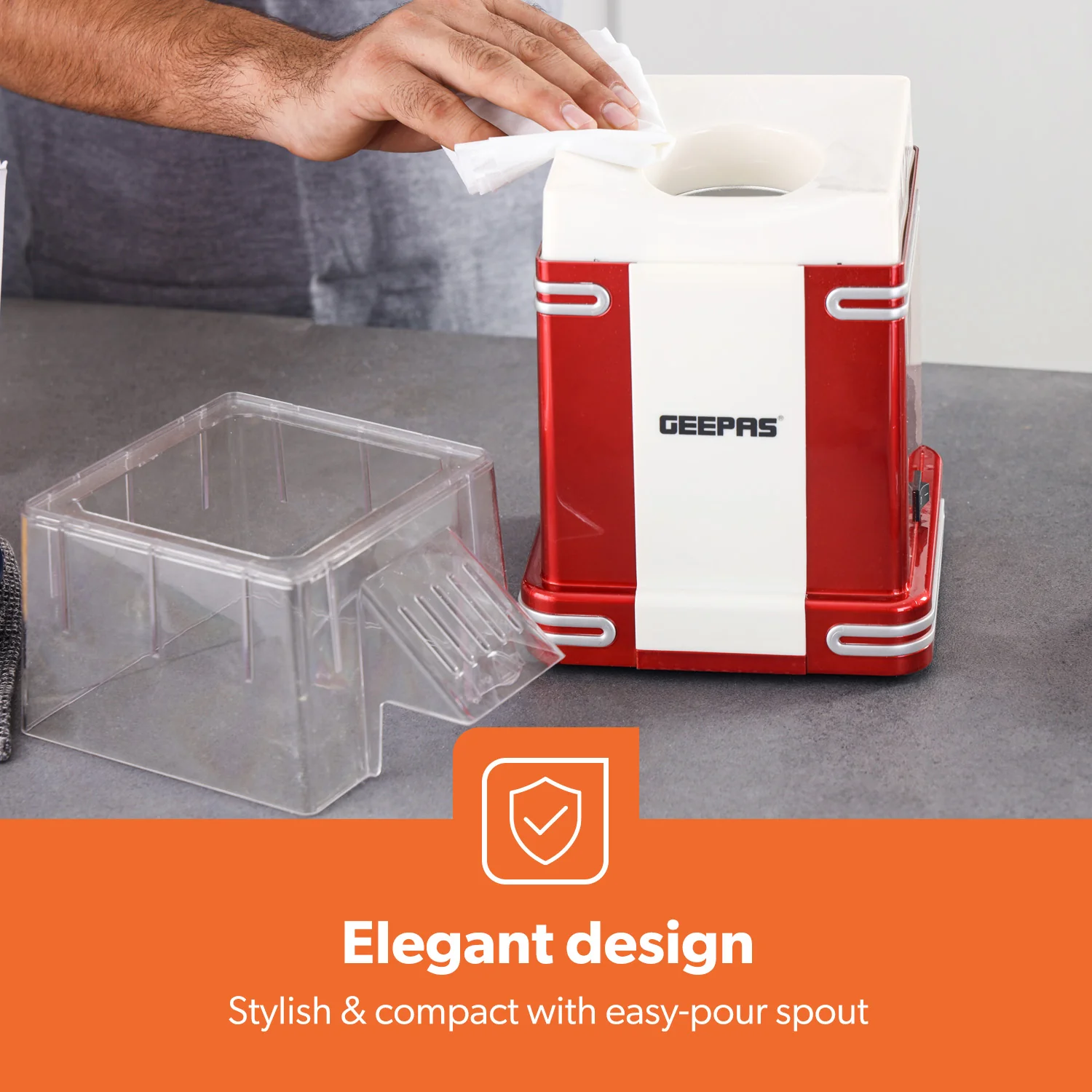 1200W Red/White Cinema Retro-Style Air Popcorn Maker - Image 7