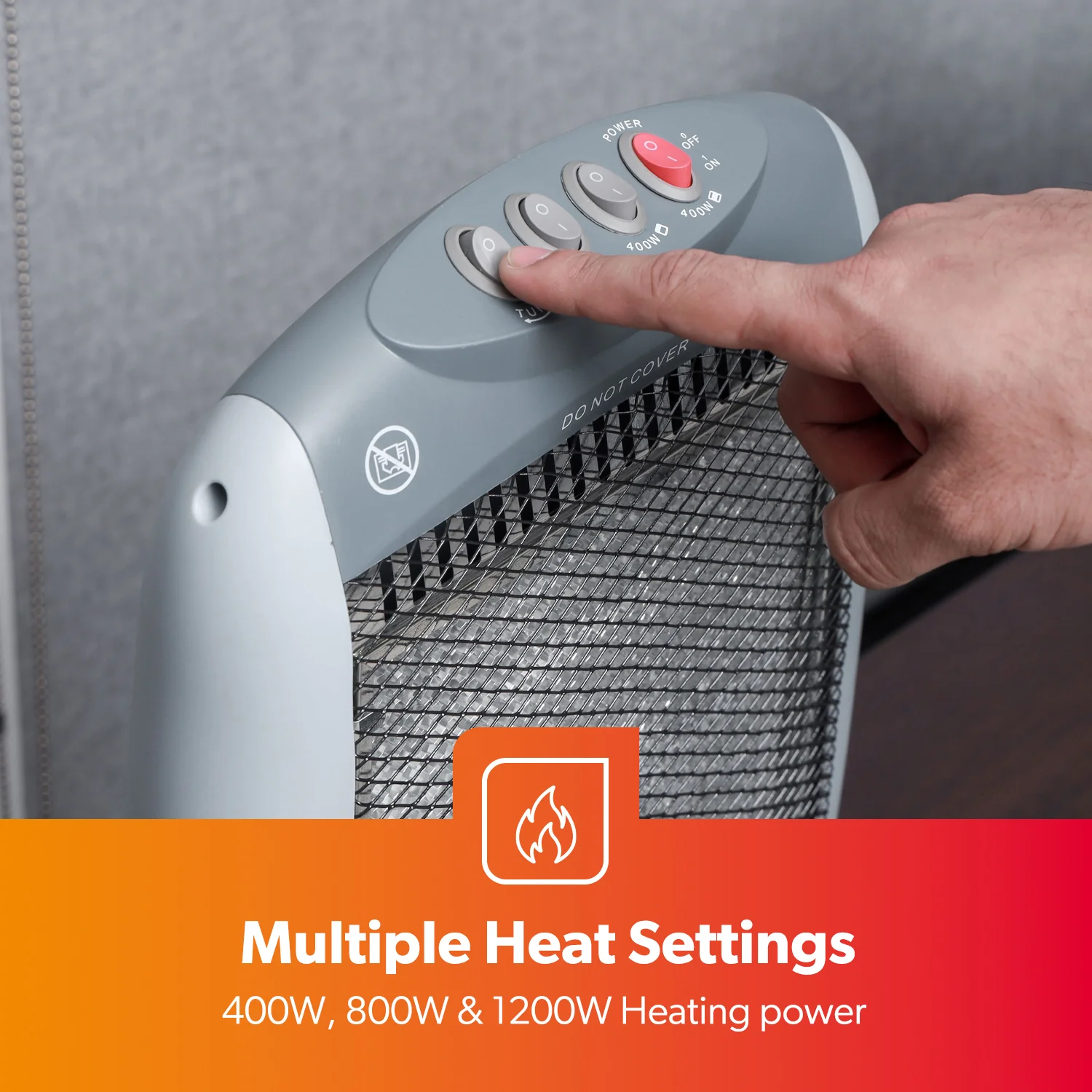 1200W Grey Oscillating Portable 3-Bar Halogen Heater - Image 5