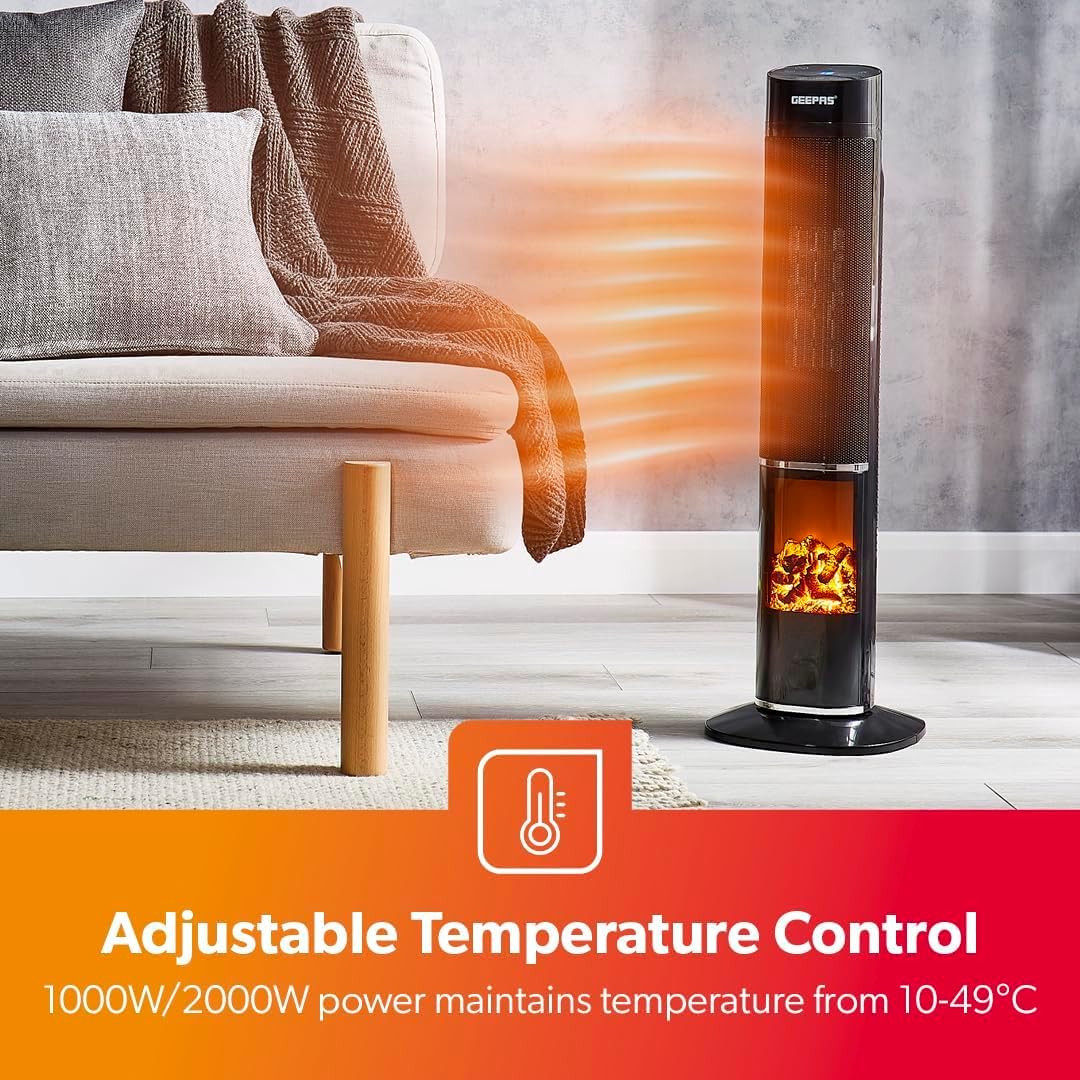 Pack Of 2 Energy-Efficient Ceramic Tower Heater With 3D Fireplace - Image 2