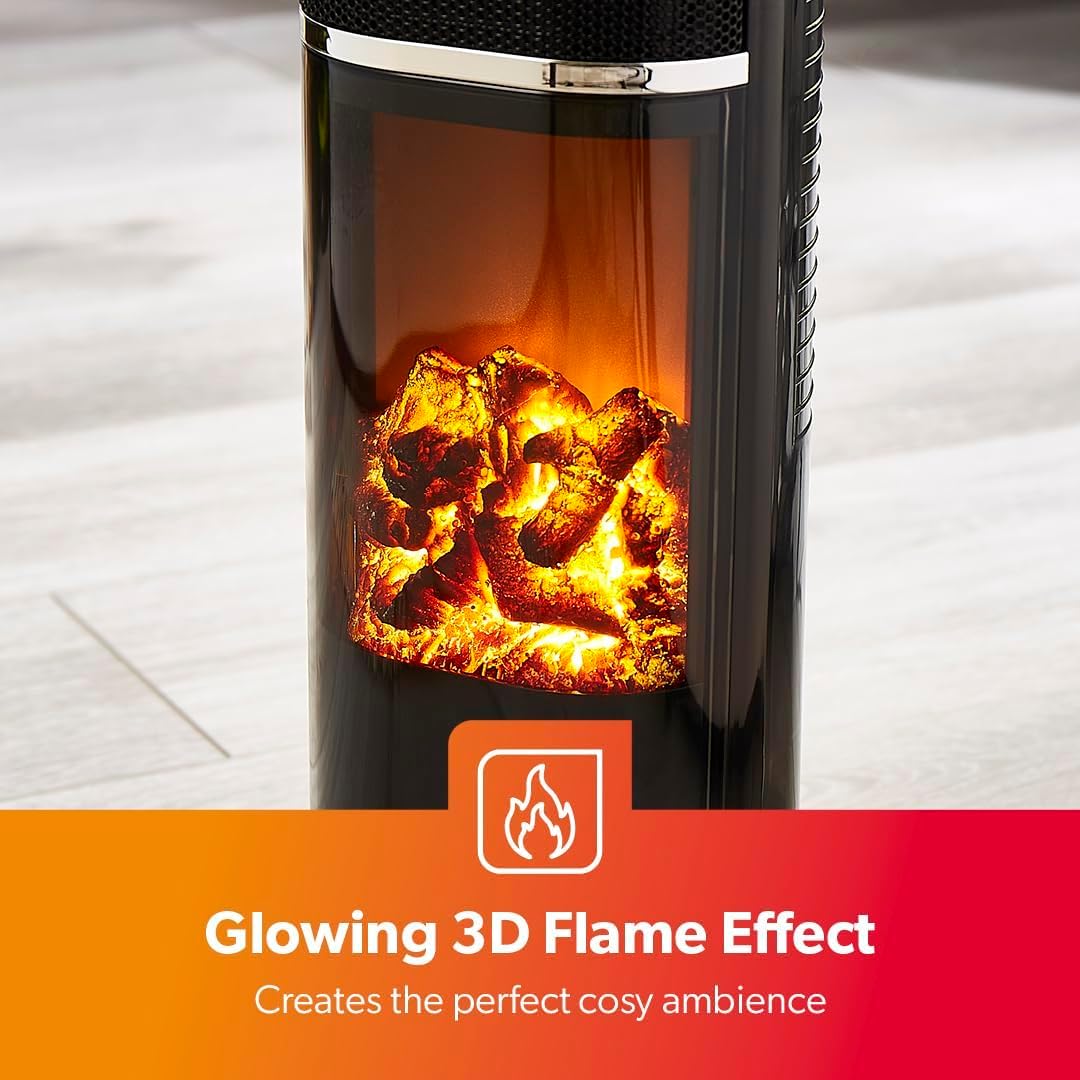 Pack Of 2 Energy-Efficient Ceramic Tower Heater With 3D Fireplace - Image 3