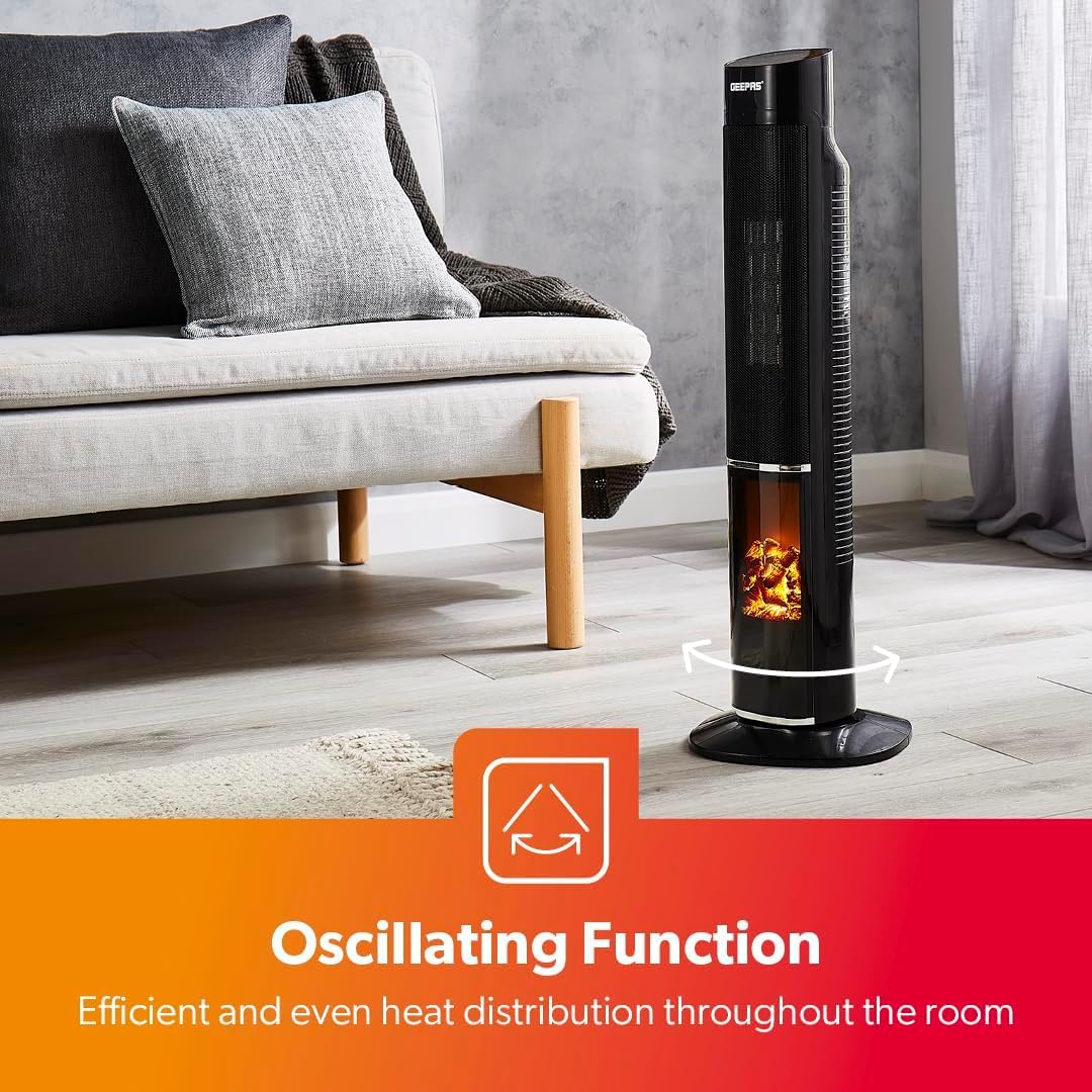 Pack Of 2 Energy-Efficient Ceramic Tower Heater With 3D Fireplace - Image 4