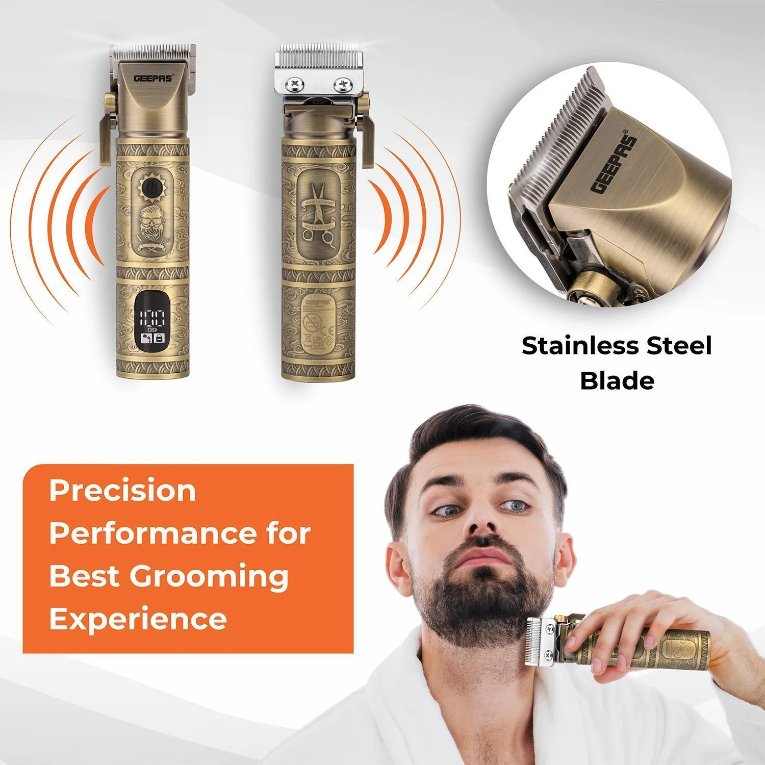 Engraved Rechargeable Vintage Beard Trimmer With LED Display - Image 3