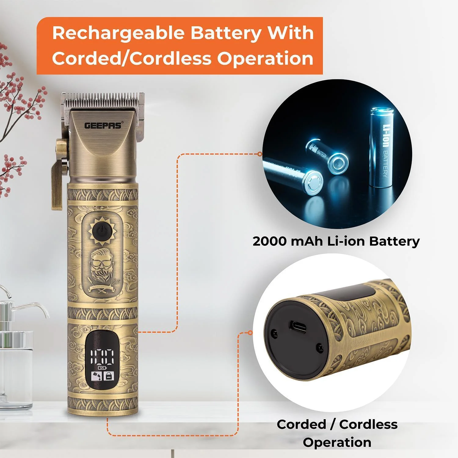 Engraved Rechargeable Vintage Beard Trimmer With LED Display - Image 5