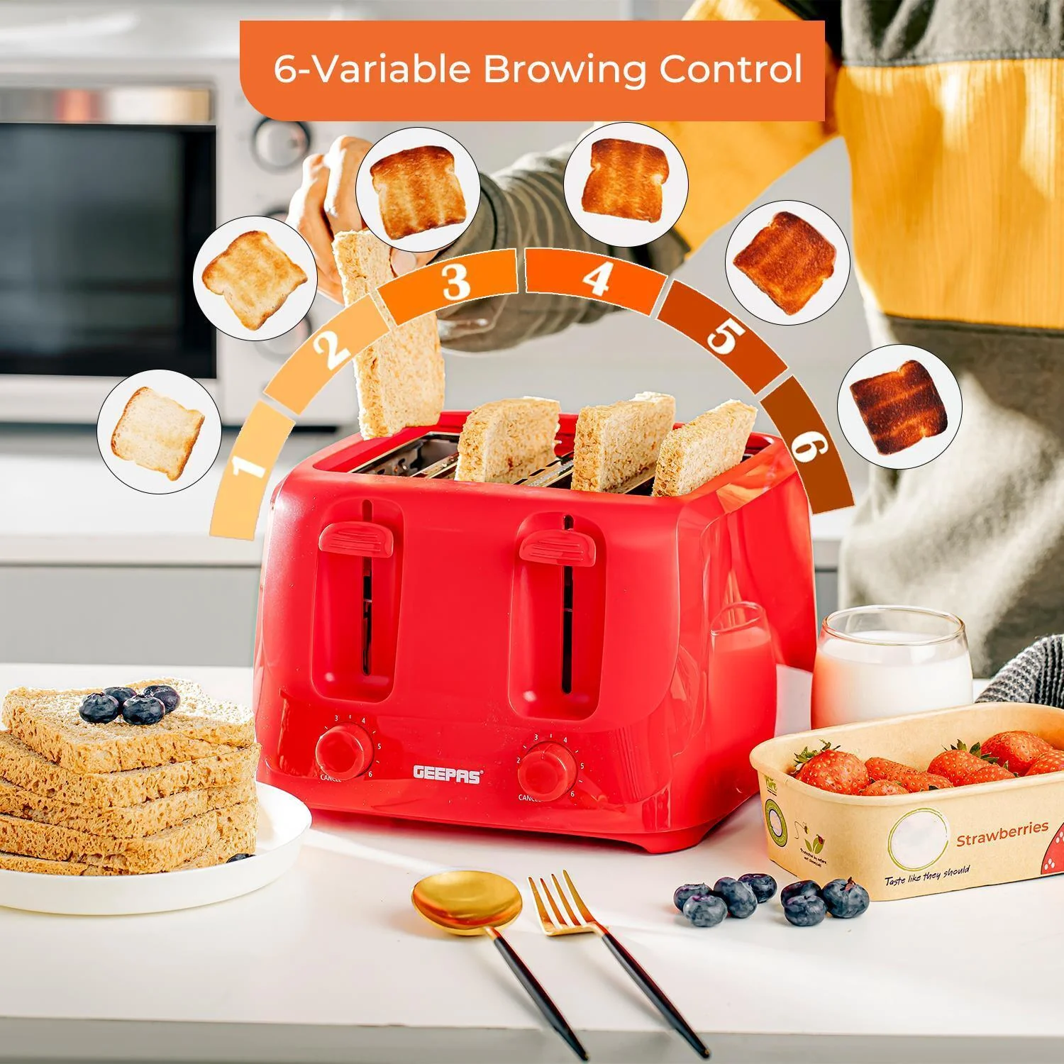 Family-Size Red 4-Slice Toaster with 6-Step Browning Control - Image 5