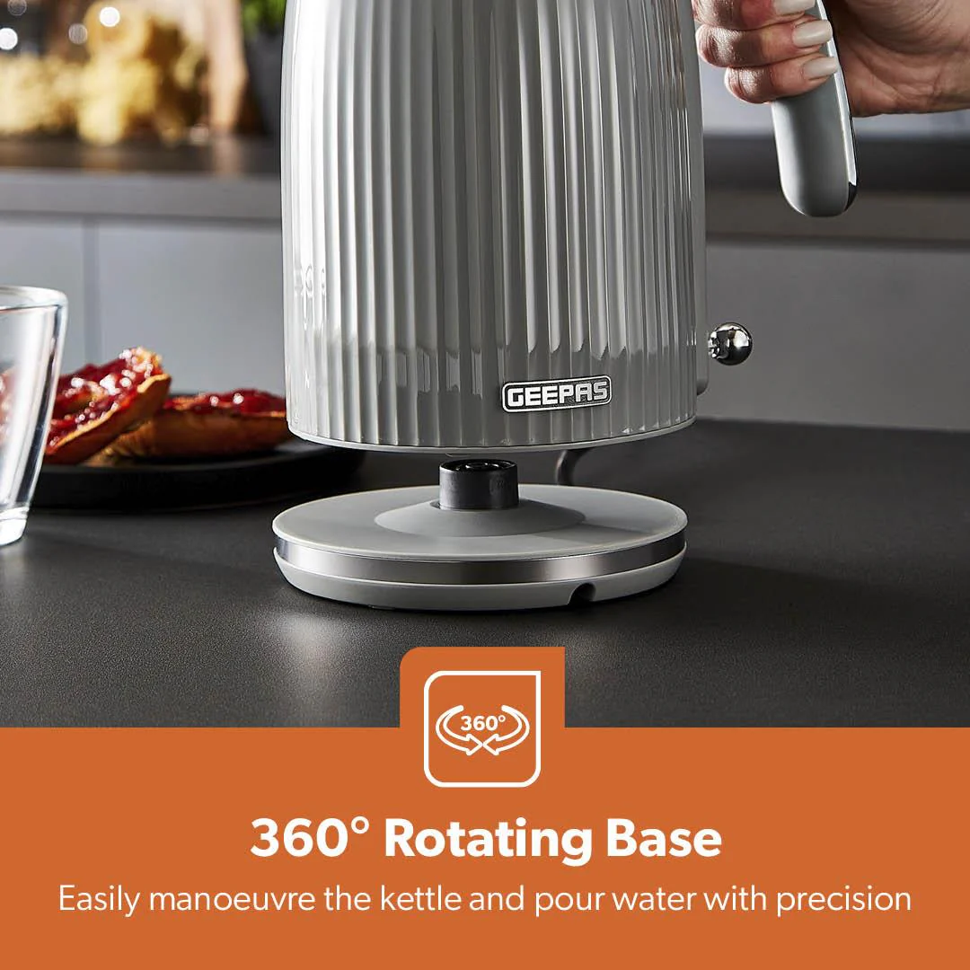 Fluted 1.7L Electric Kettle, 2-Slice Toaster & Microwave Set In Grey - Image 7