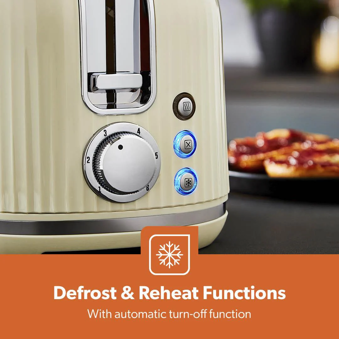 Cream Fluted 2-Slice Bread Toaster & 1.7L Electric Kettle Set - Image 3
