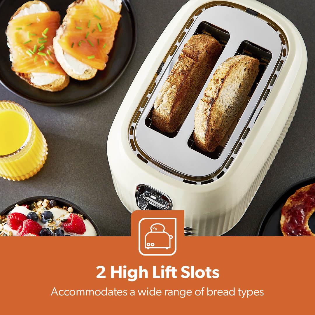 Cream Fluted 2-Slice Bread Toaster & 1.7L Electric Kettle Set - Image 6