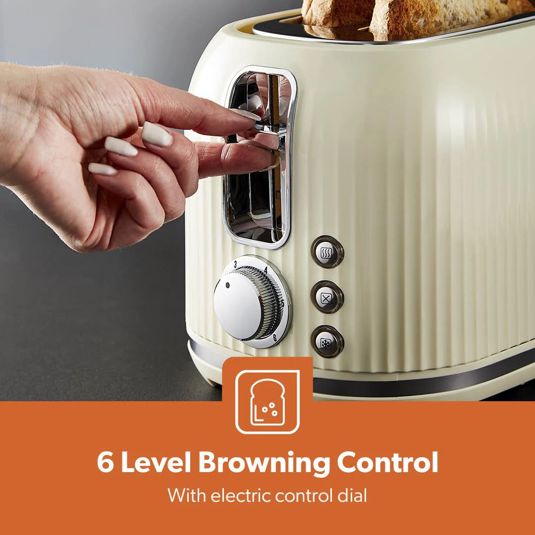 Cream Fluted 2-Slice Bread Toaster & 1.7L Electric Kettle Set - Image 7