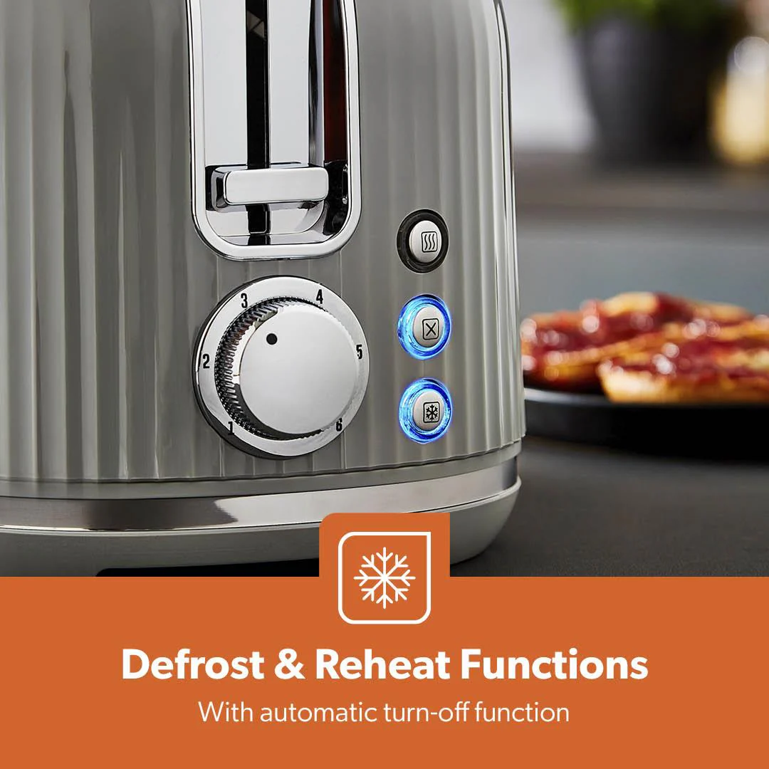 Grey Fluted 2-Slice Bread Toaster & 1.7L Electric Kettle Set - Image 5