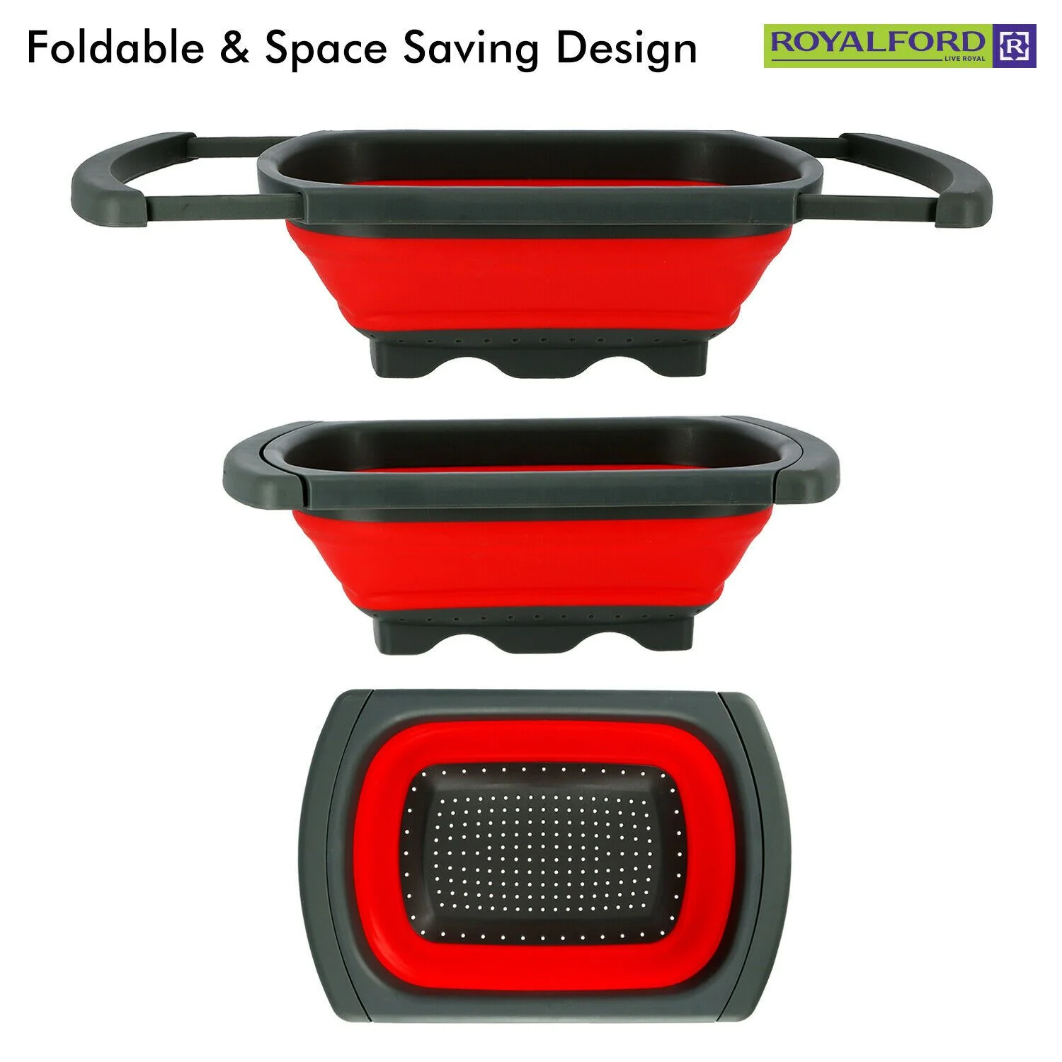 Red and Black Silicone Collapsible Colander/Strainer - Image 3