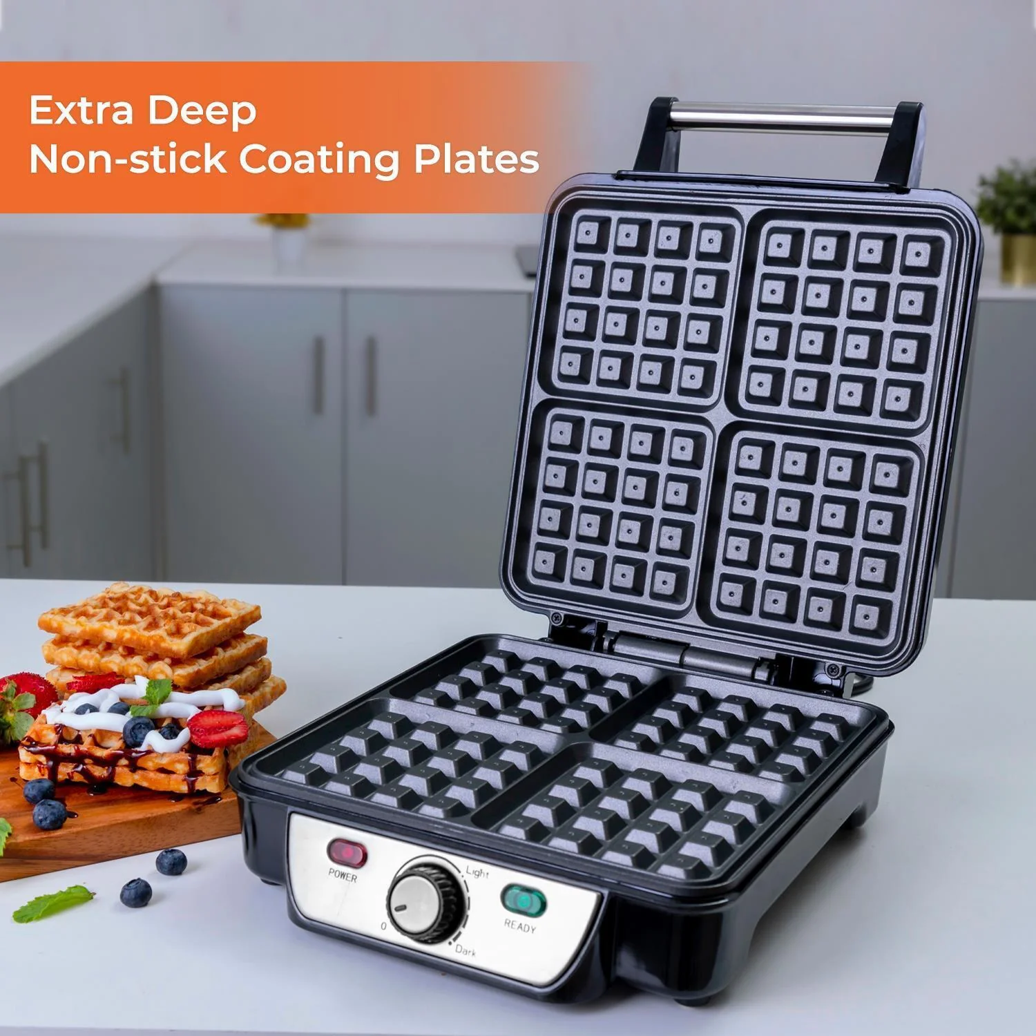 4-Slice Deep Fill Non-Stick Waffle Maker - Image 4